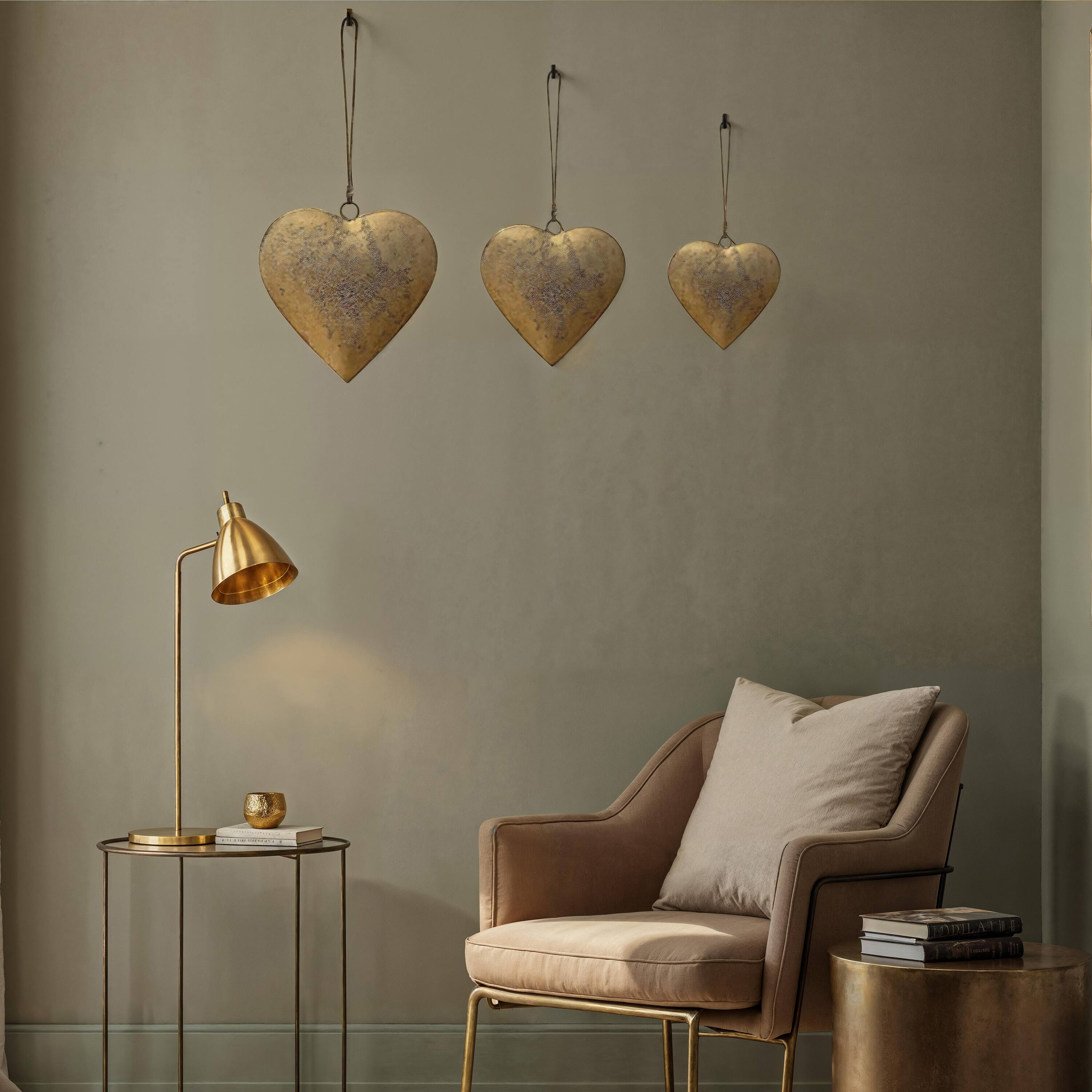 Alt View 9. Manhattan Lane - Myri Decorative Metal Heart Wall Decor Set of 3, Antique Gold Iron with Jute Hanging Rope, 12, 9.5, 7 Inches - Gold.