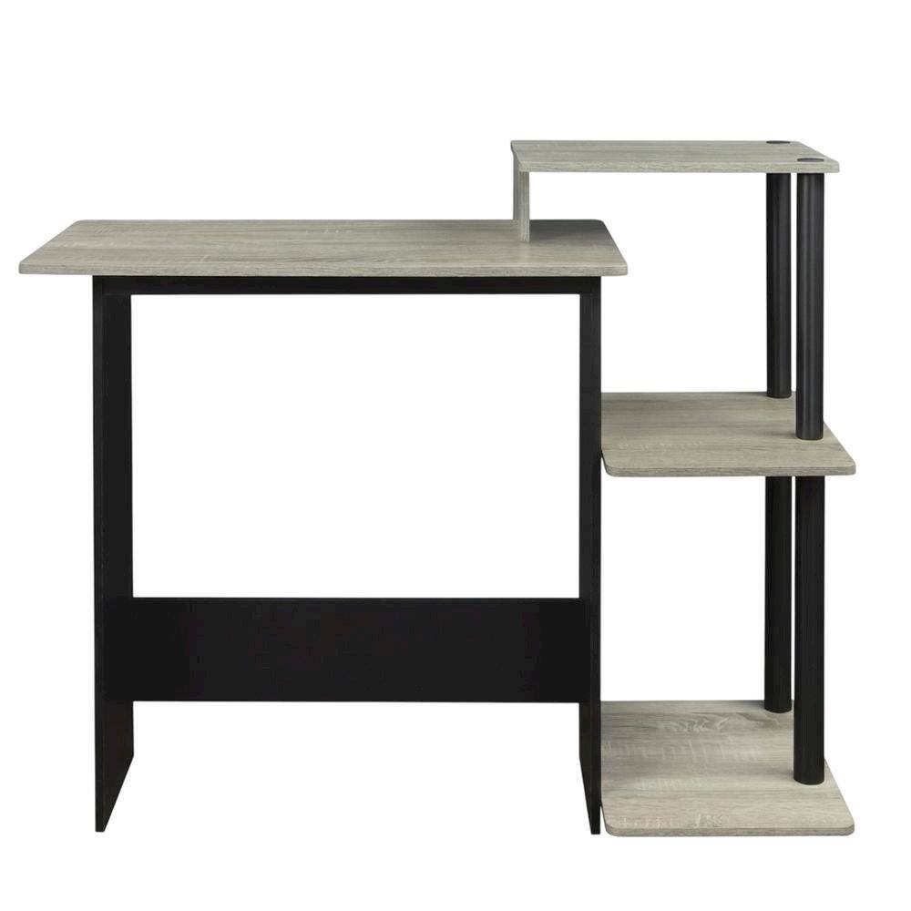 Back. BisonOffice - Oak Grey, Black Laptop Desk with Spacious Work Surface, Sturdy Construction - French Oak Grey/Black.