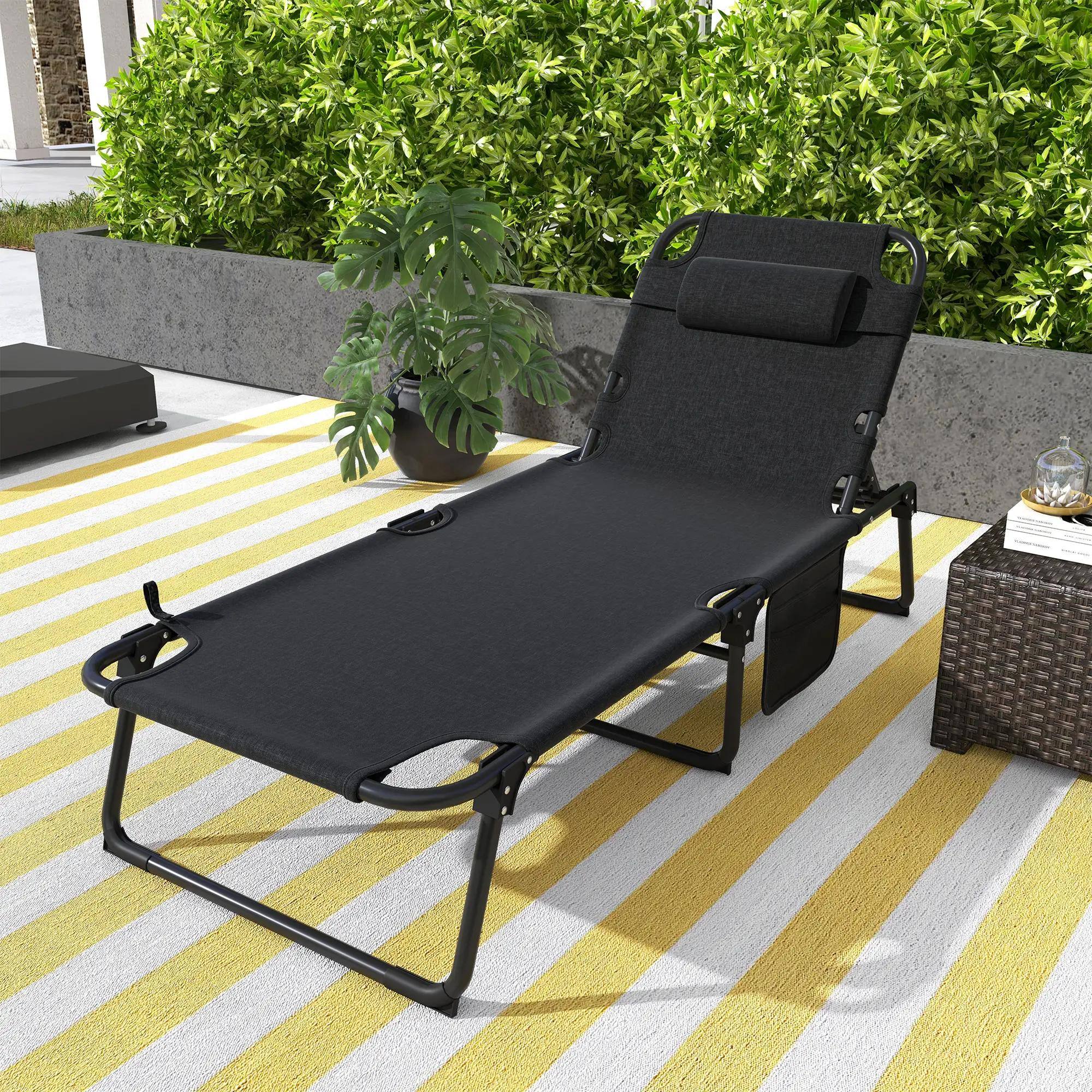 Left. Resenkos - Resenkos Outdoor Folding Chaise Lounge Chair With 4-Position Adjustable Backrest, Magazine Pocket, Gray - Gray.
