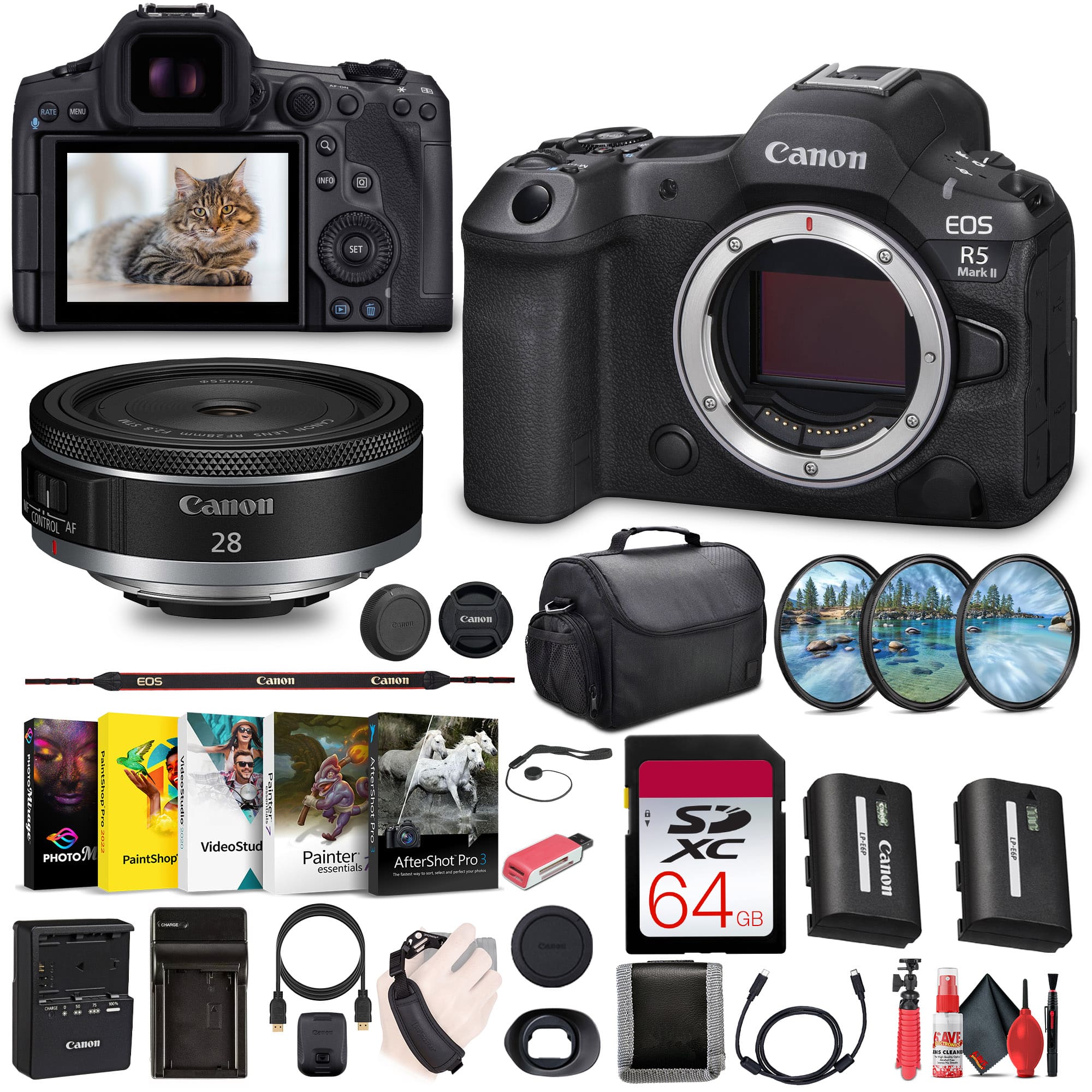 Canon - EOS R5 Mark II Mirrorless Camera, 45MP, Full-Frame Hybrid Camera, 8K Video Bundle (International Version)