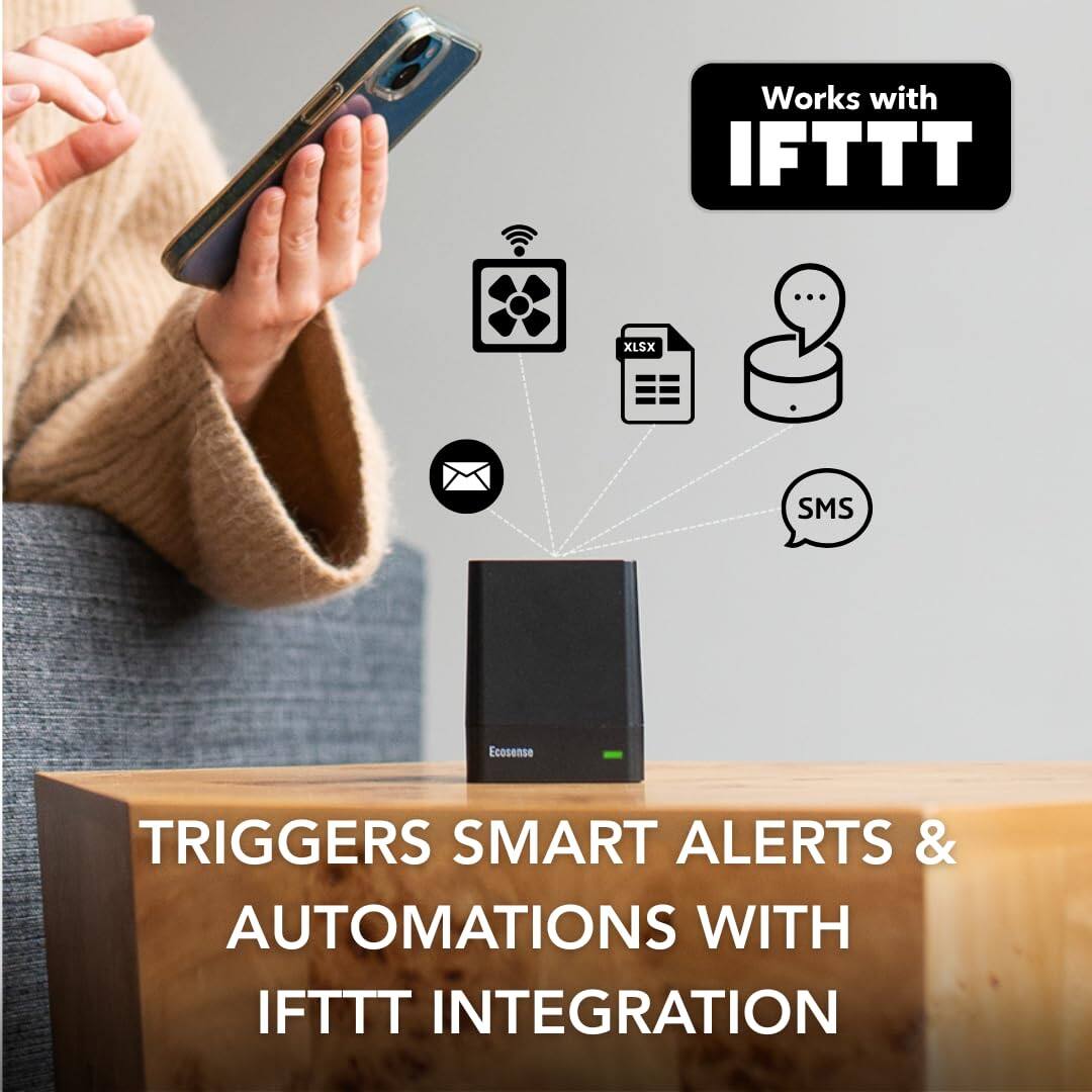 Works with IFTTT, TRIGGERS SMART ALERTS & AUTOMATIONS WITH IFTTT INTEGRATION, Ecosense, XLSX, SMS