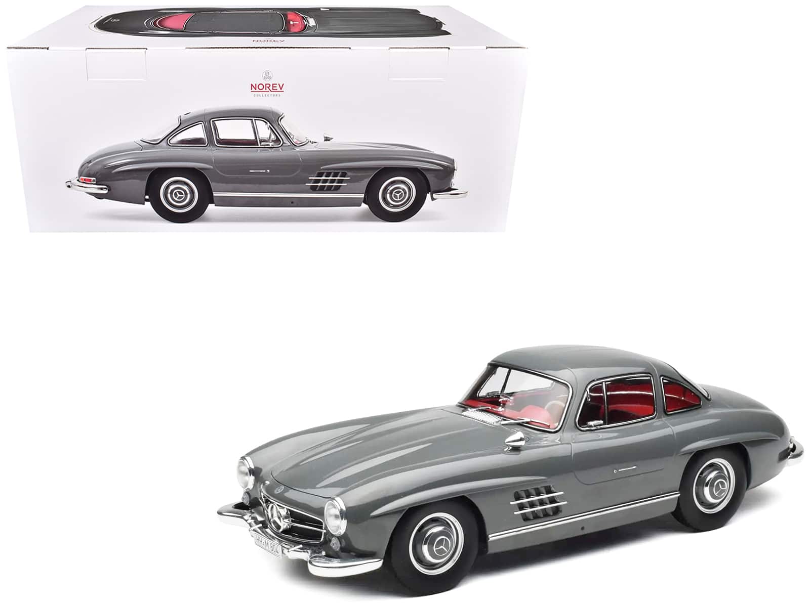 Norev - 1954 Mercedes-Benz 300 SL Graphite Gray with Red Interior Limited Edition to 500 pieces Worldwide 1/12 - Gray and Red