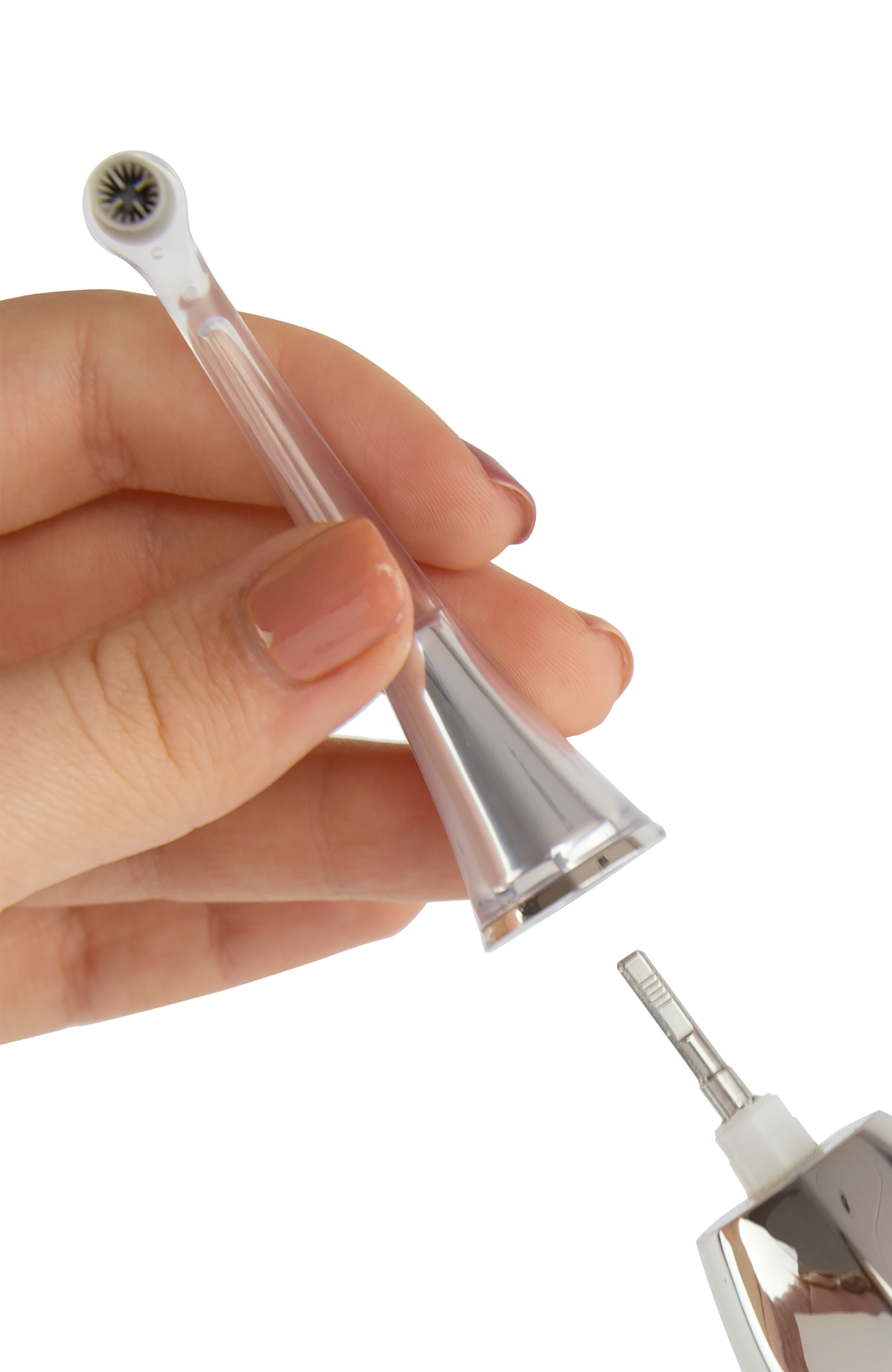 Back. SuperSmile - Zina45™ Sonic Pulse Toothbrush Replacement Polishing Head - Chrome Silver.