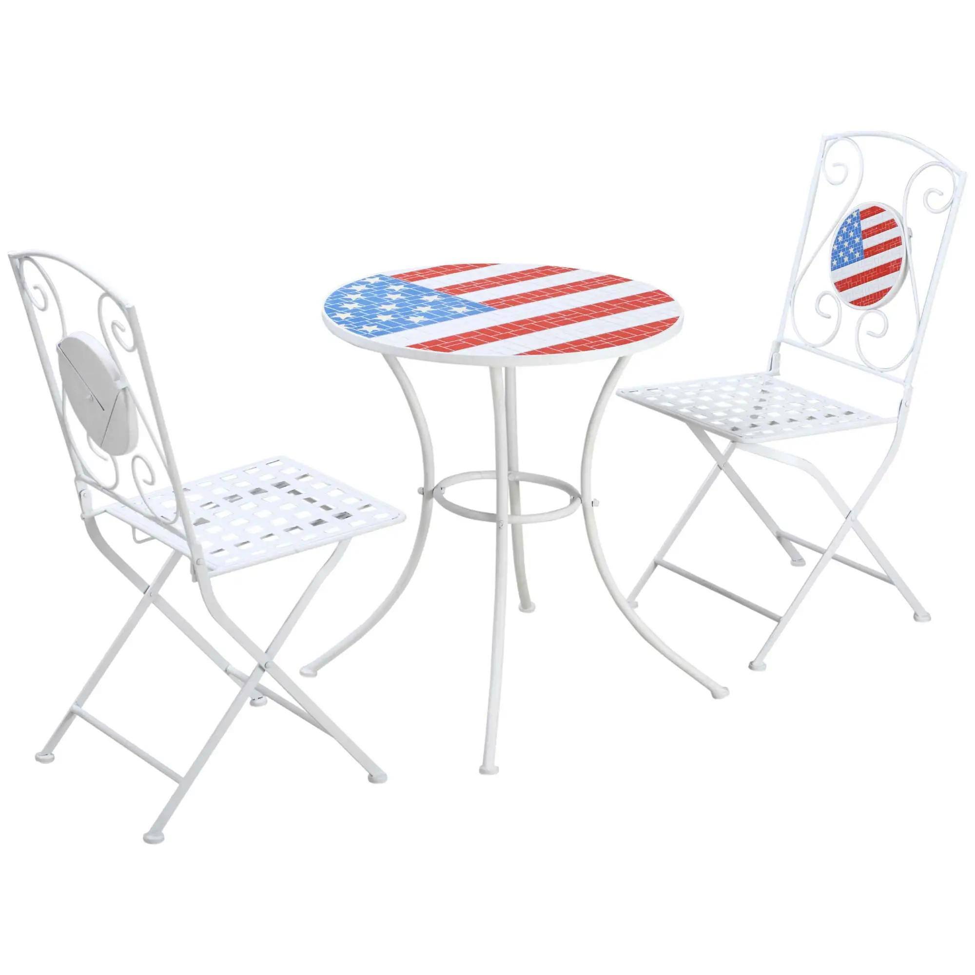 Alt View 7. Spaco - Spaco 3-Piece American Mosaic Outdoor Bistro Set, Folding Metal Frame - American Flag.
