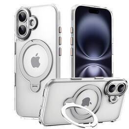 Dteck - Rugged Magnetic Phone Case for Apple iPhone 17 with 360 Rotating Fulcrum Ring Stand, Matte Shockproof Protective Cover - Clear