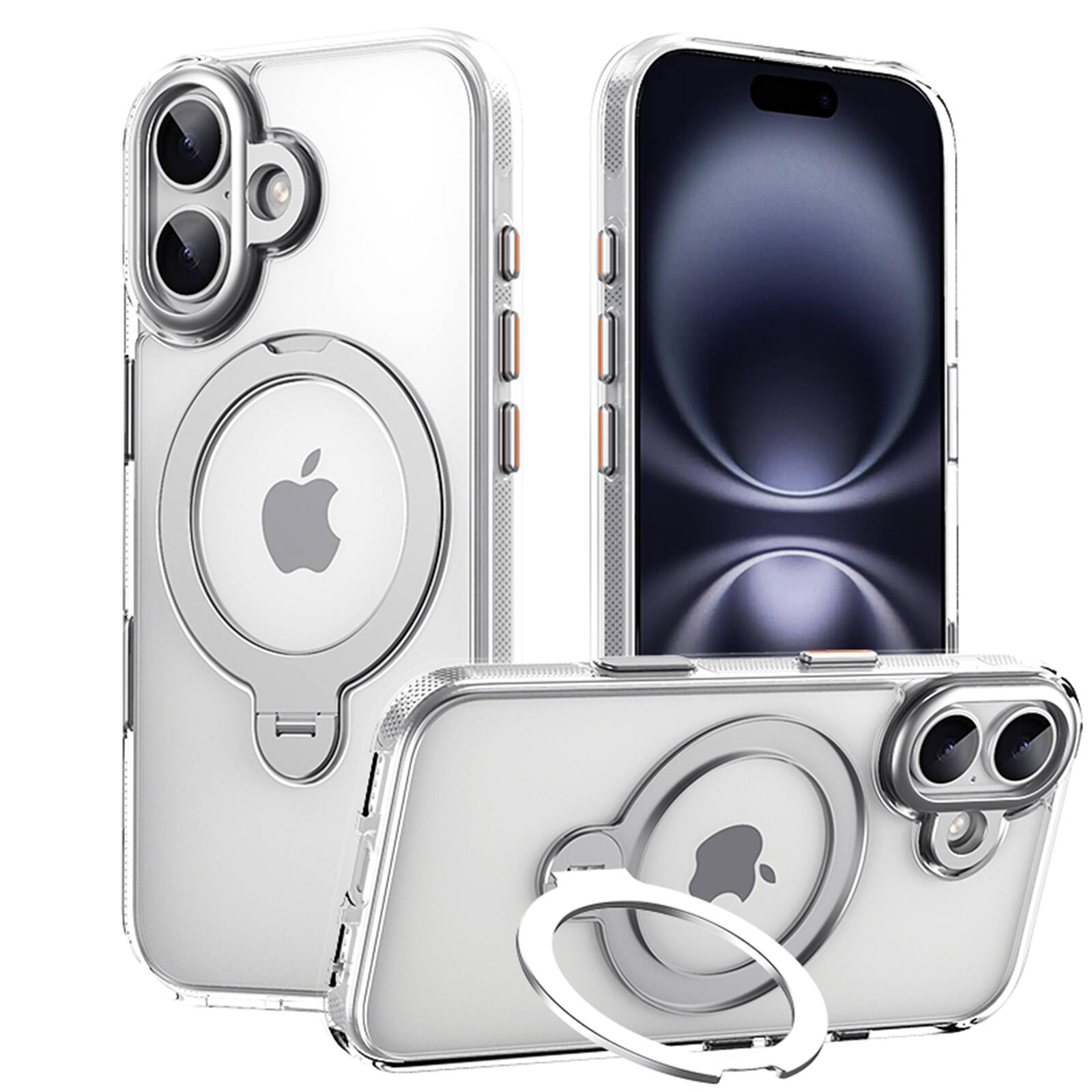 Dteck - Rugged Magnetic Phone Case for Apple iPhone 17 with 360 Rotating Fulcrum Ring Stand, Matte Shockproof Protective Cover - Clear