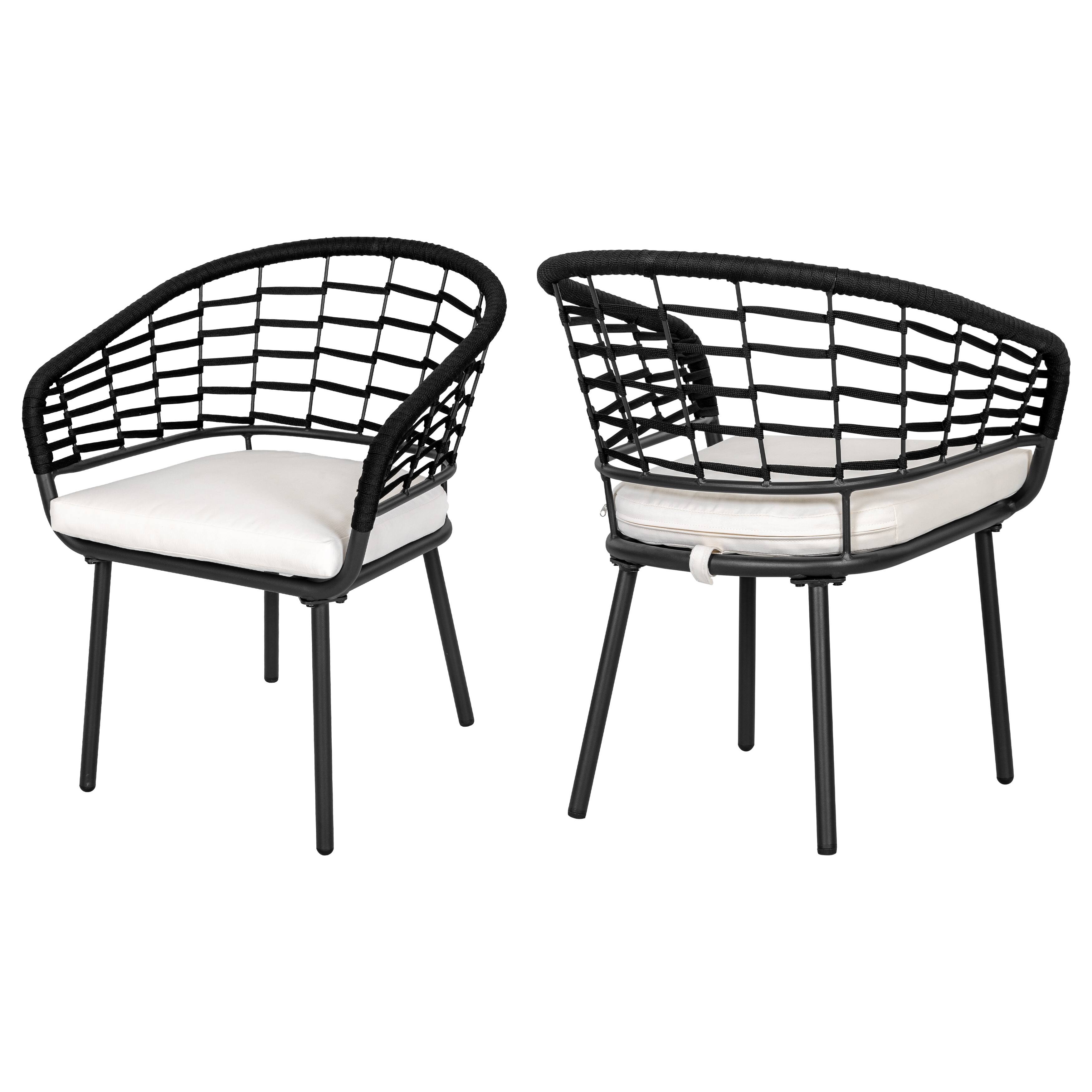 Alt View 4. Nuu Garden - Outdoor Patio Woven Rope Metal Chairs with 2.4" Thick Cushions - Black and Beige.
