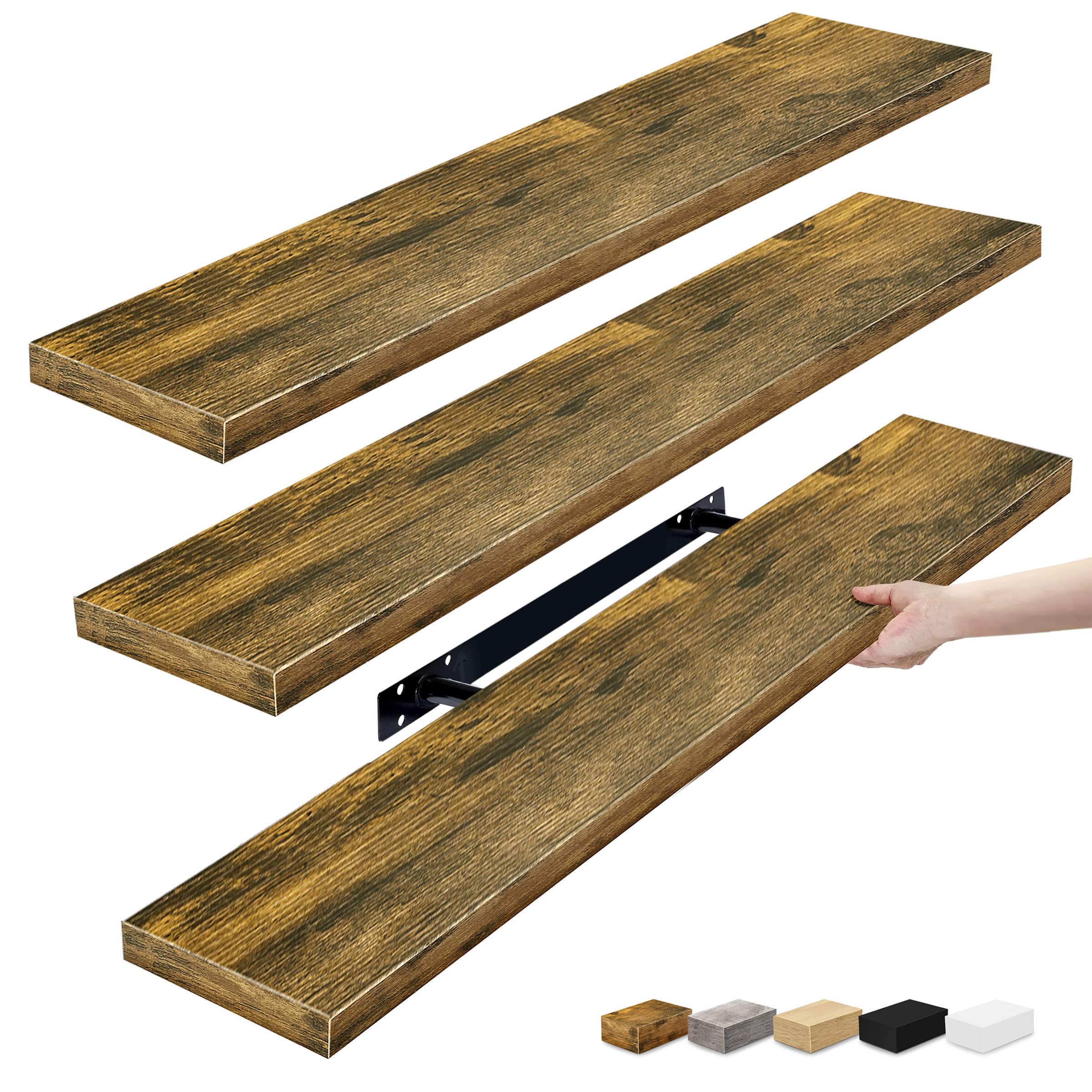 Front. Sorbus - Sorbus Floating Shelves for Wall - 35 Inch Long Bathroom Shelves, Wall Decor for Bedroom, Kitchen, Living Room - Brown.