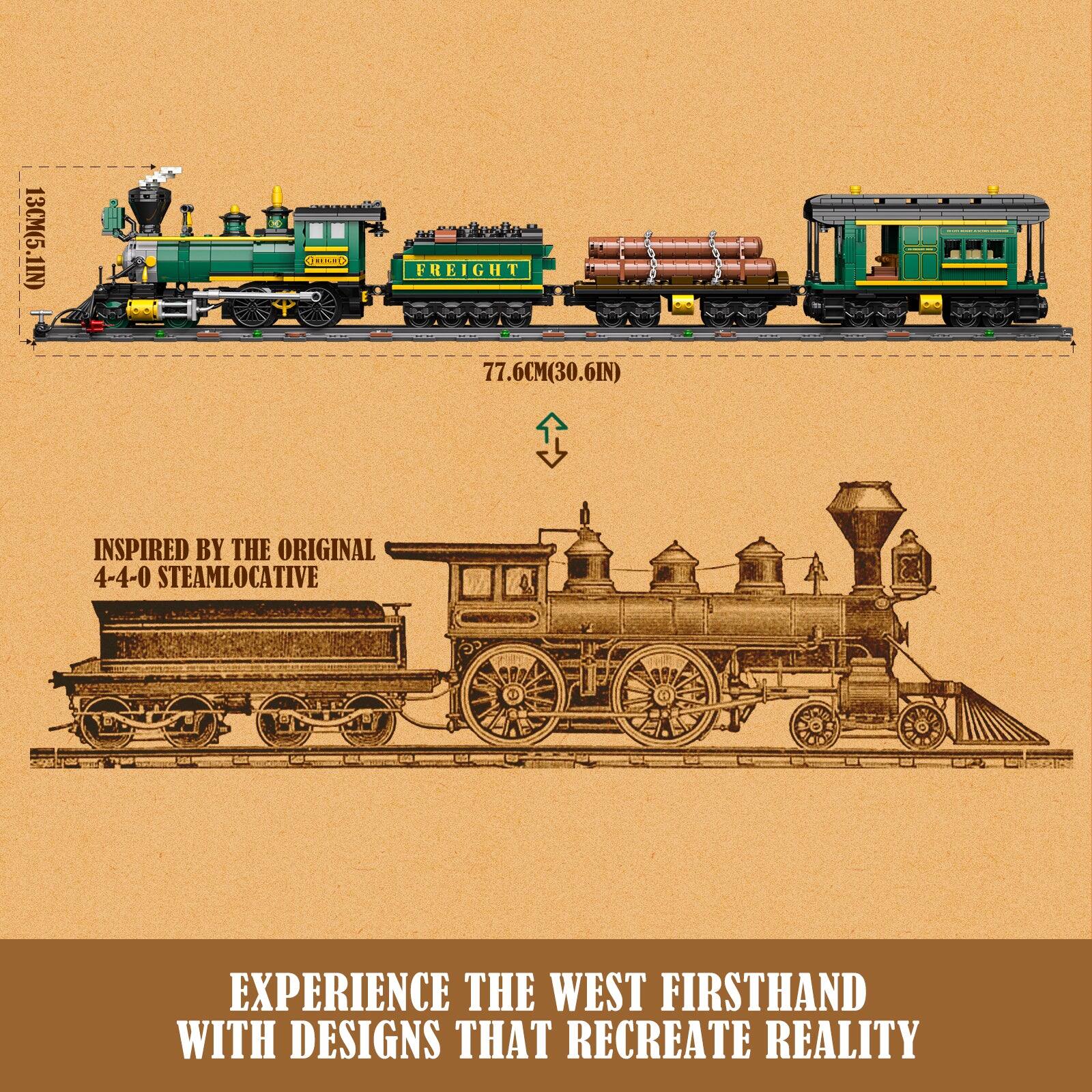 13CM(5.11IN) CRINA FREIGHT 77.6CM(30.6IN) INSPIRED BY THE ORIGINAL 4-4-0 STEAMLOCATIVE EXPERIENCE THE WEST FIRSTHAND WITH DESIGNS THAT RECREATE REALITY