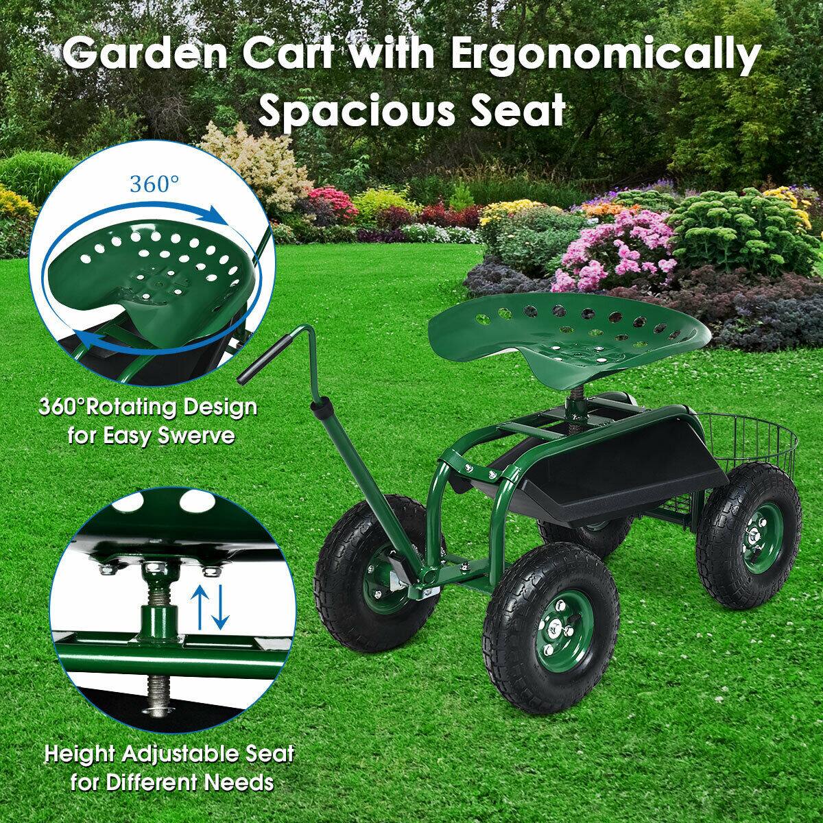 Garden Cart with Ergonomically Spacious Seat

360° Rotating Design for Easy Swerve

Height Adjustable Seat for Different Needs