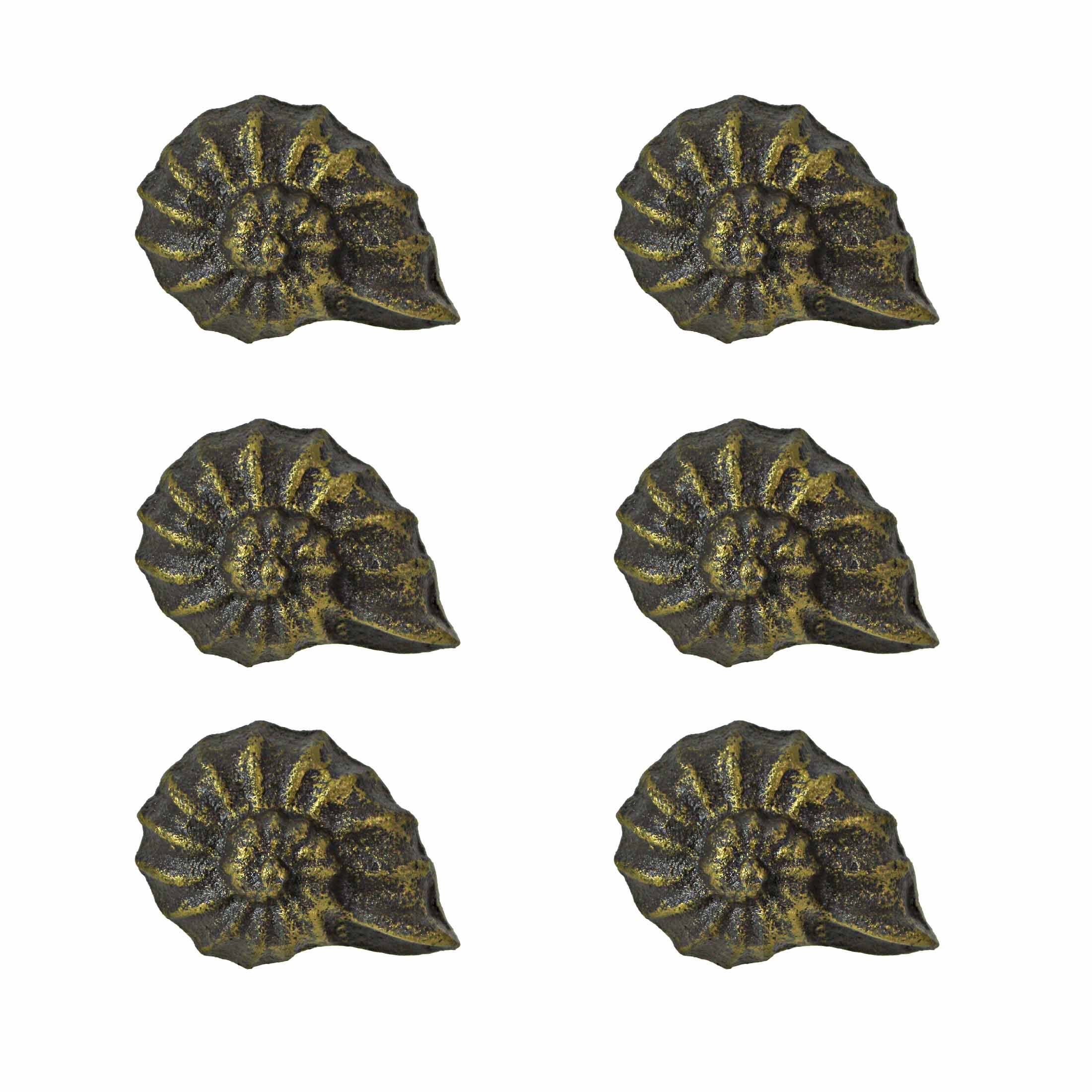 Alt View 6. Zeckos - Bronze Cast Iron Nautilus Shell Drawer Pull Decorative Cabinet Knobs Set of 6 - Bronze.