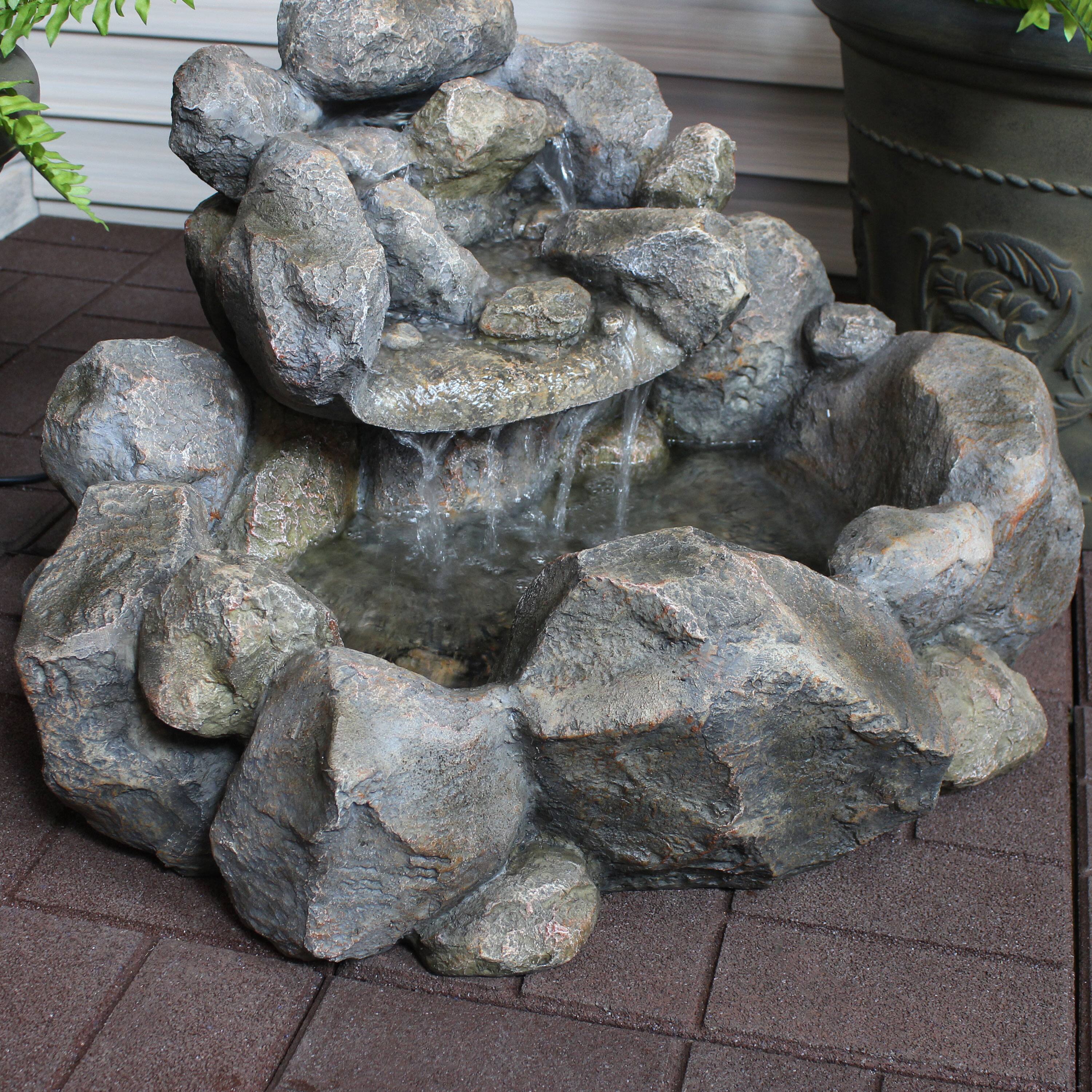 Alt View 10. Sunnydaze - Electric Resin Rocky Ravine Outdoor Water Fountain - 18 in - Grey.