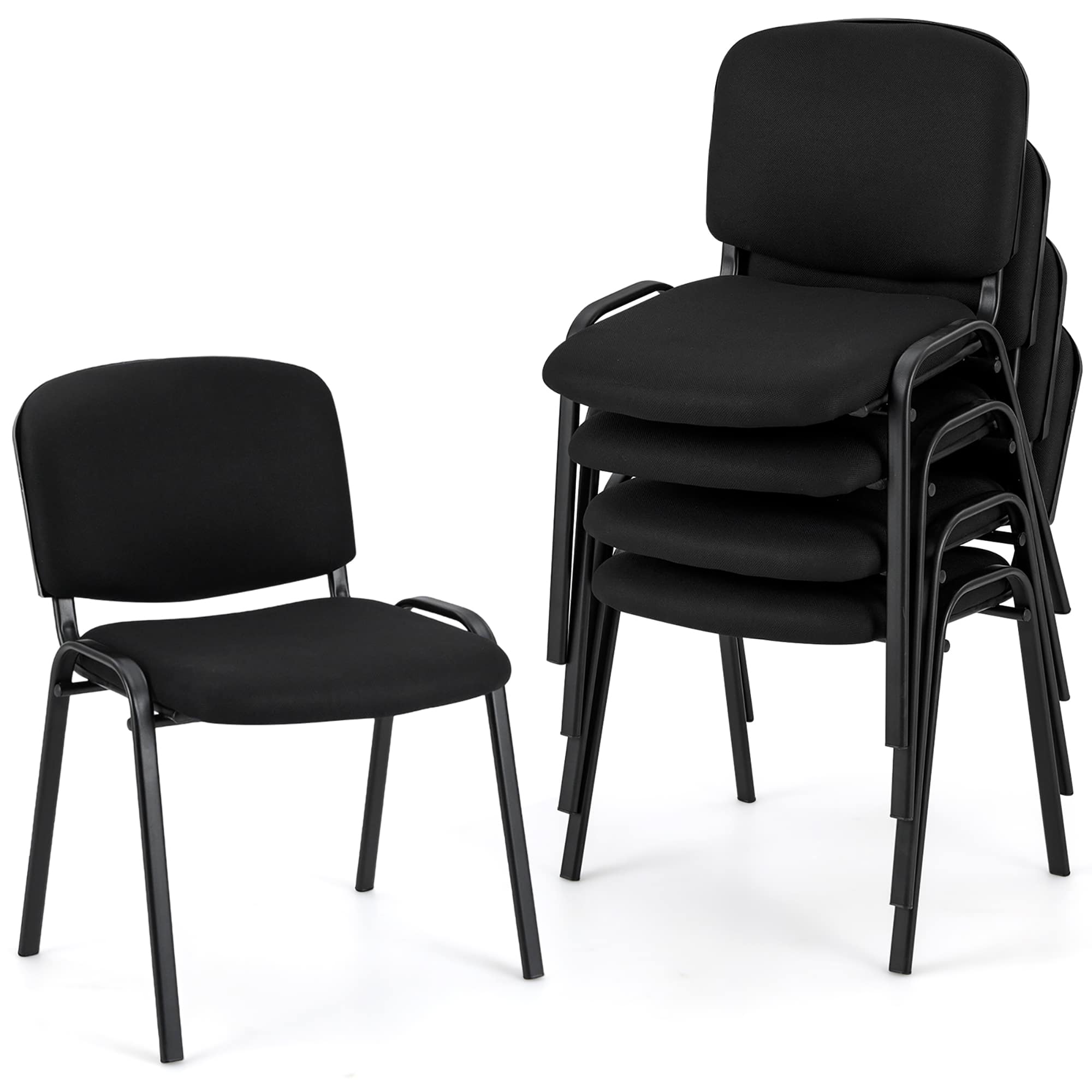 Gymax - Set of 5 Stackable Mid Back Conference Guest Reception Chair Office Home - Black