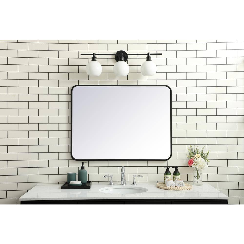 Front. Elegant Decor - Soft corner metal rectangular mirror 27x36 inch in Black - Black.