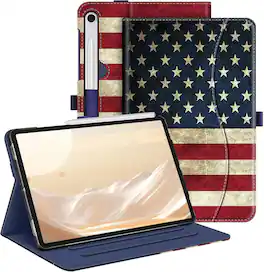 Fintie - Multi-Angle Case for Samsung Galaxy Tab S10 Lite/ Tab S10 FE/ Tab S9 FE/ Tab S9, With Front Card Pocket, Auto Wake/Sleep - US Flag