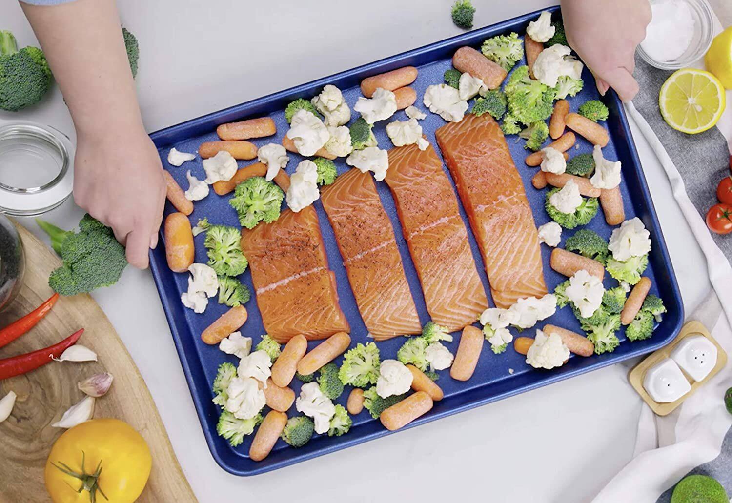 Left. Granitestone - 15-Piece Non Stick Aluminum Cookware Set - Blue.