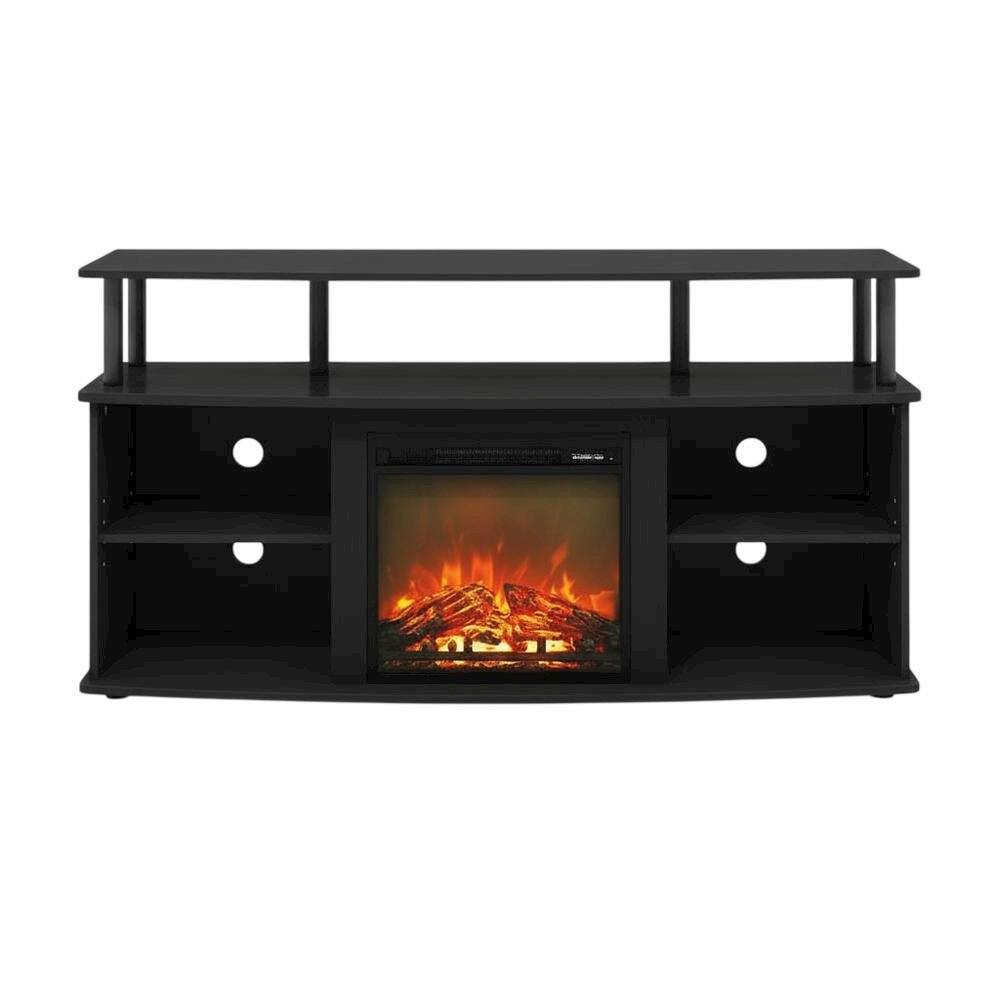 Alt View 3. FurniFact - Black Open Shelving Entertainment Center, Ample TV storage, up to 55 inches - Brown.