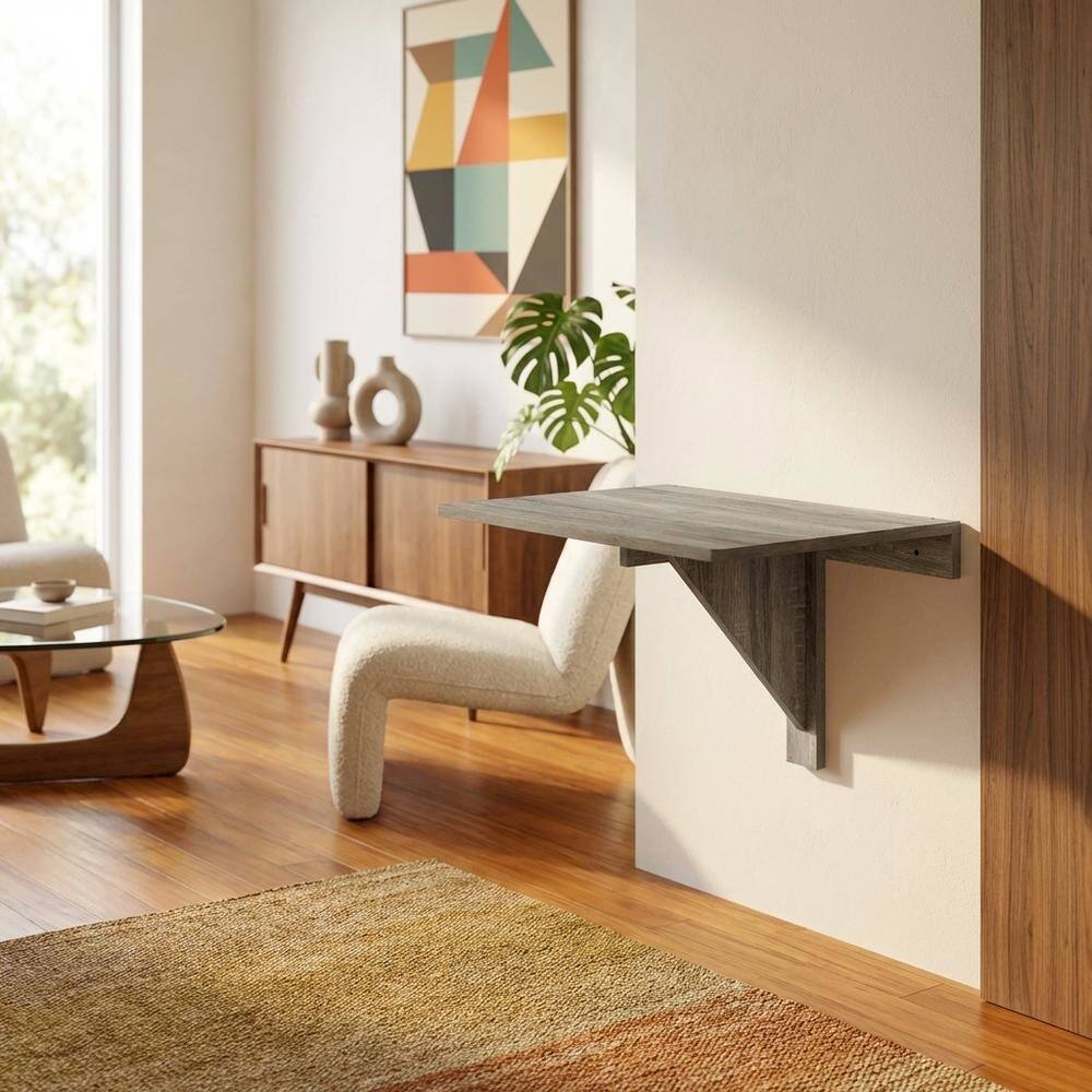 Left. FurniFact - FurniFact Wall Mounting Folding Table, Folding Design, Wall Mounted - Brown - Brown.