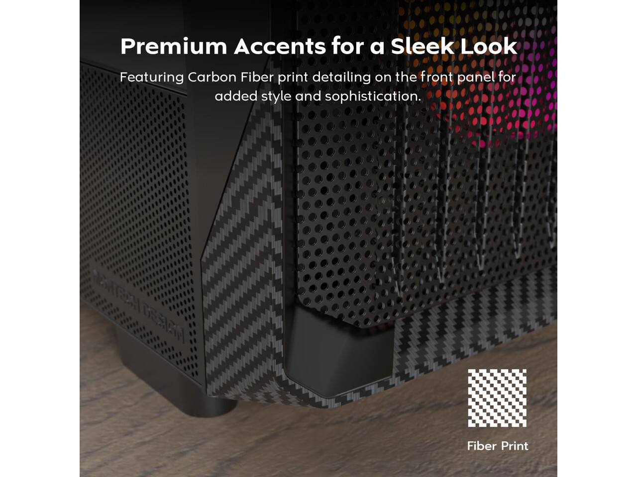Premium Accents for a Sleek Look  
Featuring Carbon Fiber print detailing on the front panel for added style and sophistication.  
EC Fiber Print
