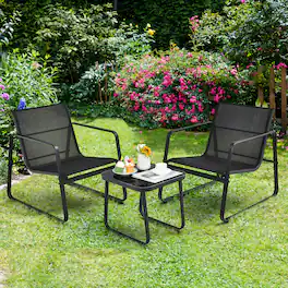 Costway - 3PCS Patio Bistro Furniture Set Glass Top Table Garden Deck - Black