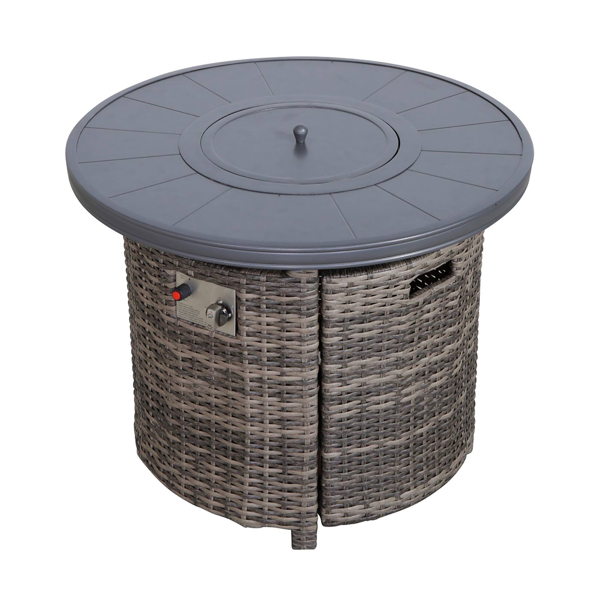 Angle. Mondawe - 25" H x 32" W Aluminum Outdoor Fire Pit Table with Lid - Gray.