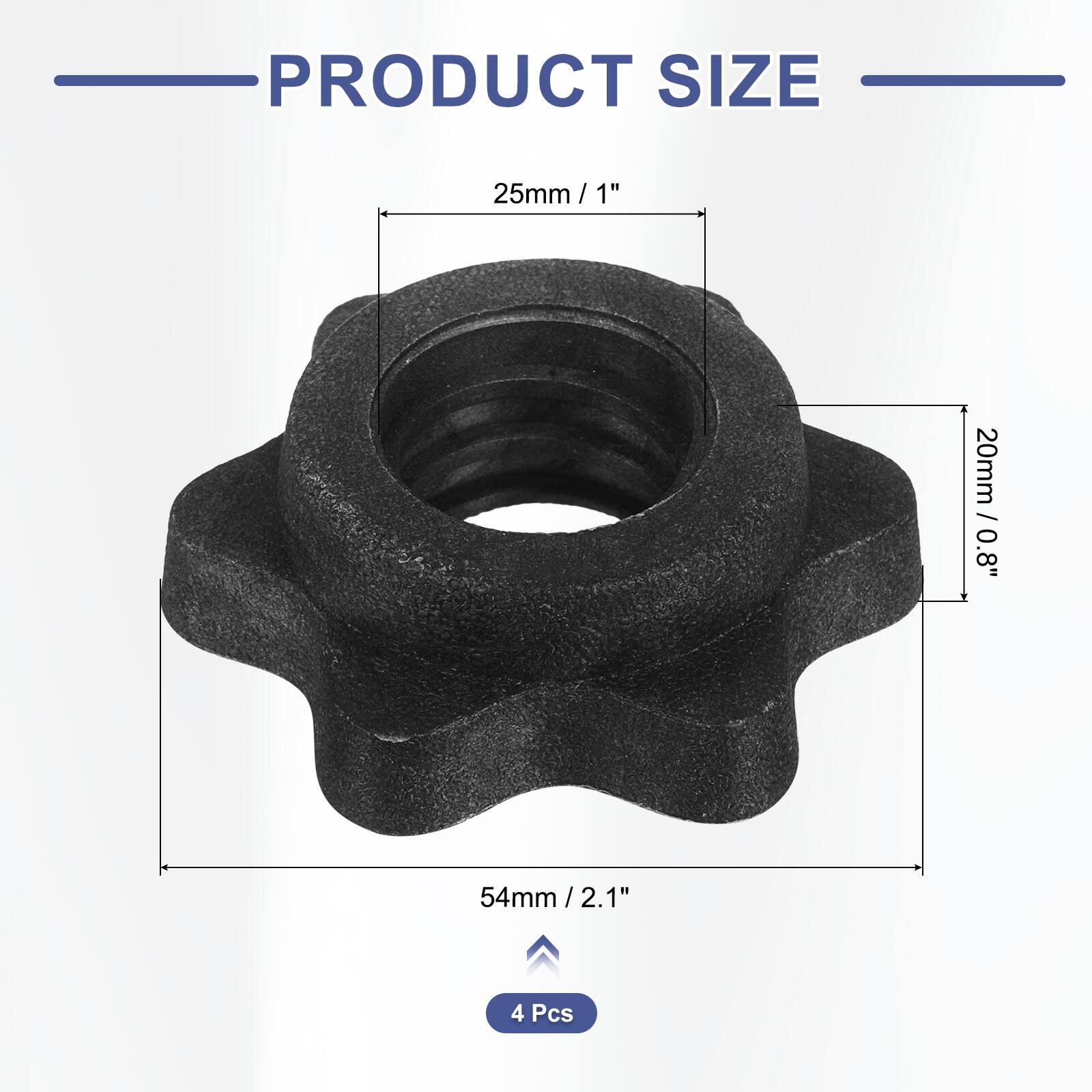PRODUCT SIZE  
25mm / 1"  
20mm / 0.8"  
54mm / 2.1"  
4 Pcs