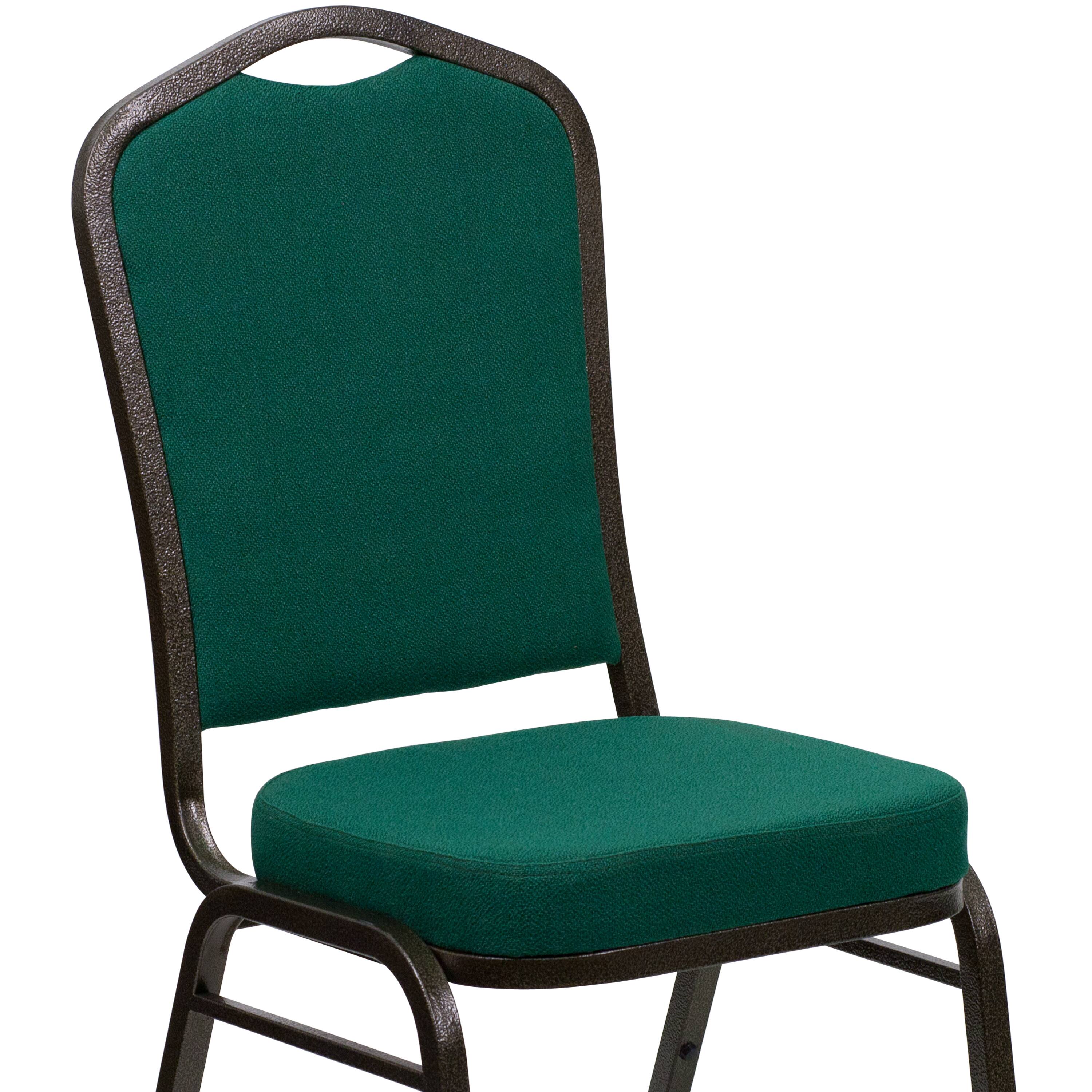 Alt View 7. Emma + Oliver - Crown Back Stacking Banquet Dining Chair - Green Fabric/Gold Vein Frame.