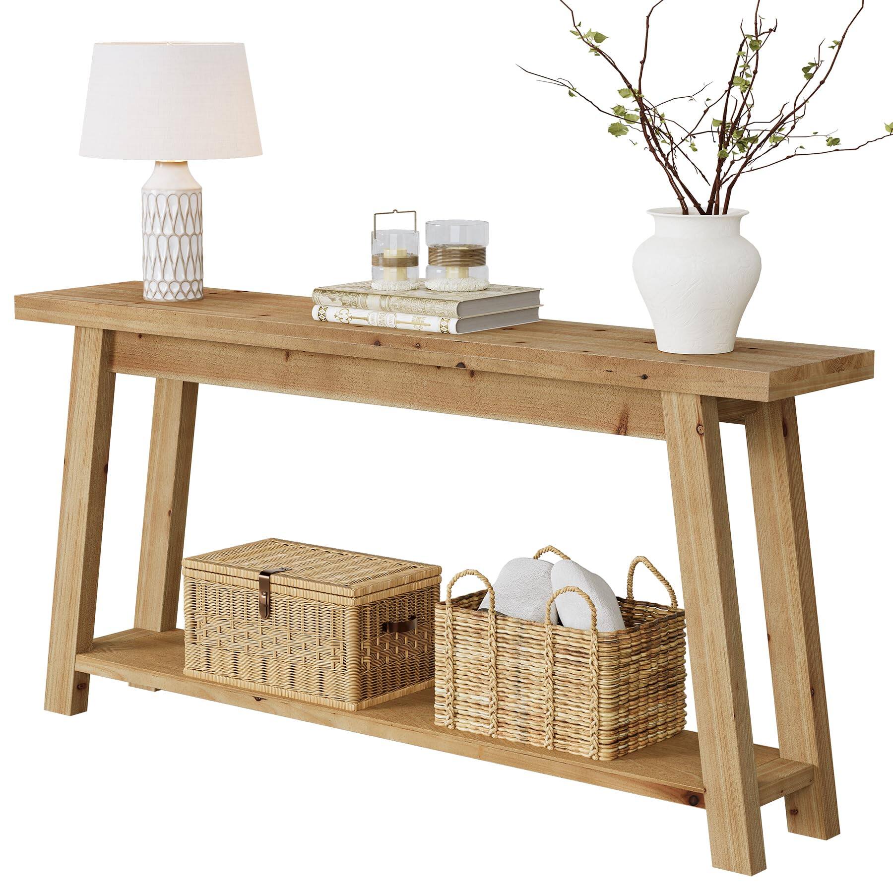 Alt View 3. Tribesigns - 70.9-Inch Solid Wood Farmhouse TV Stand with Open Storage Shelves for TVs up to 80 Inches - Natural Wood Color.