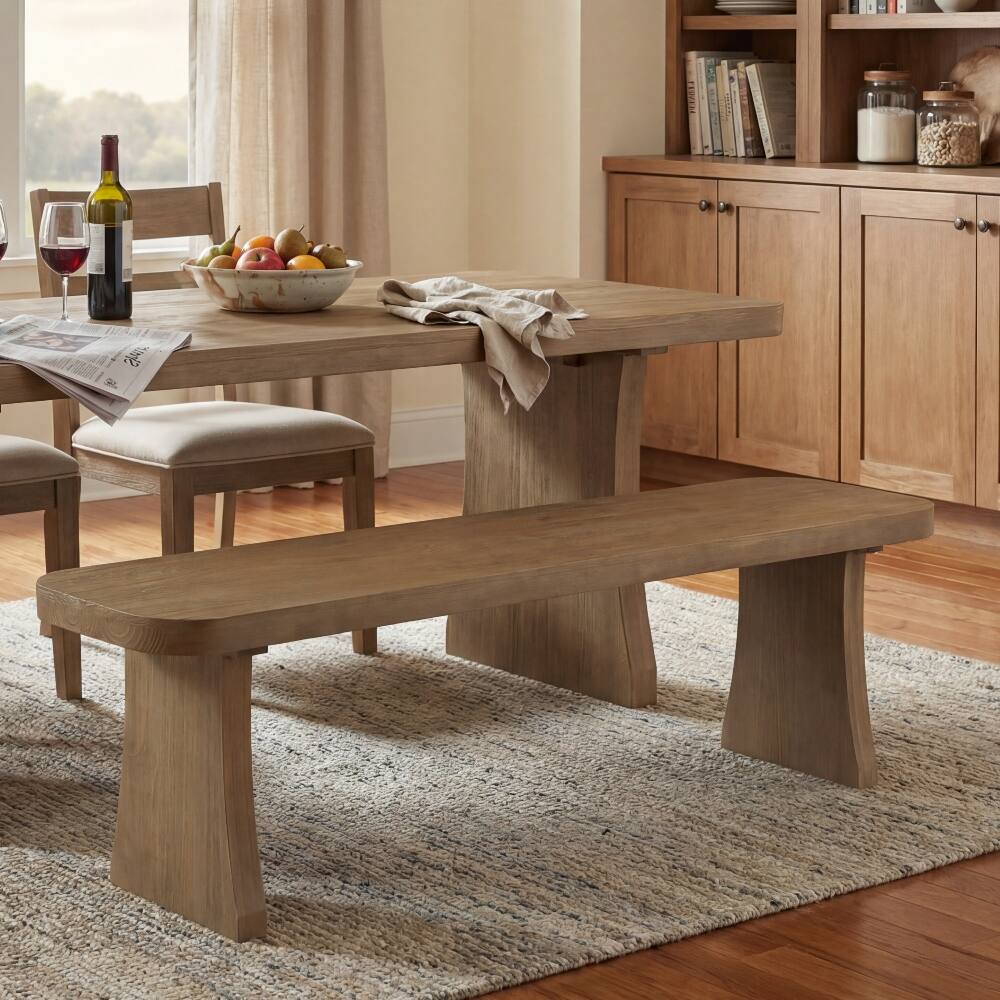 Angle. Ropilly - Ropilly Solid Pine Dining Bench Indoor Wood Seating for Kitchen and Entryway - Pine.