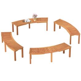 Costway - 4 PCS Outdoor Curved Bench with Slatted Seat Solid Acacia Wood for Yard - Natural