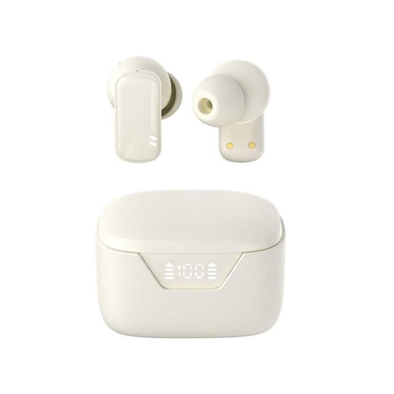 SKRAN - Wireless Earbuds- Bluetooth 5.4 Stereo Sports Headphones, Noise-Cancelling Microphone Earbuds, Dual Led Display - Off-white