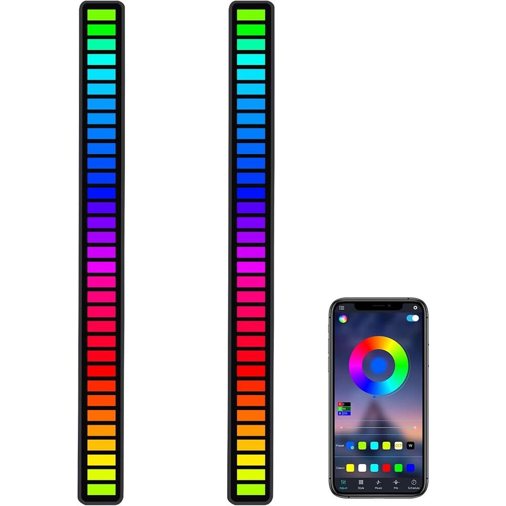 PARKER SLATER - Sound-Activated Car Ambient Lights, Music Rhythm LED Strips with Rechargeable Battery, Type-C Charging, 2 Packs - RGB