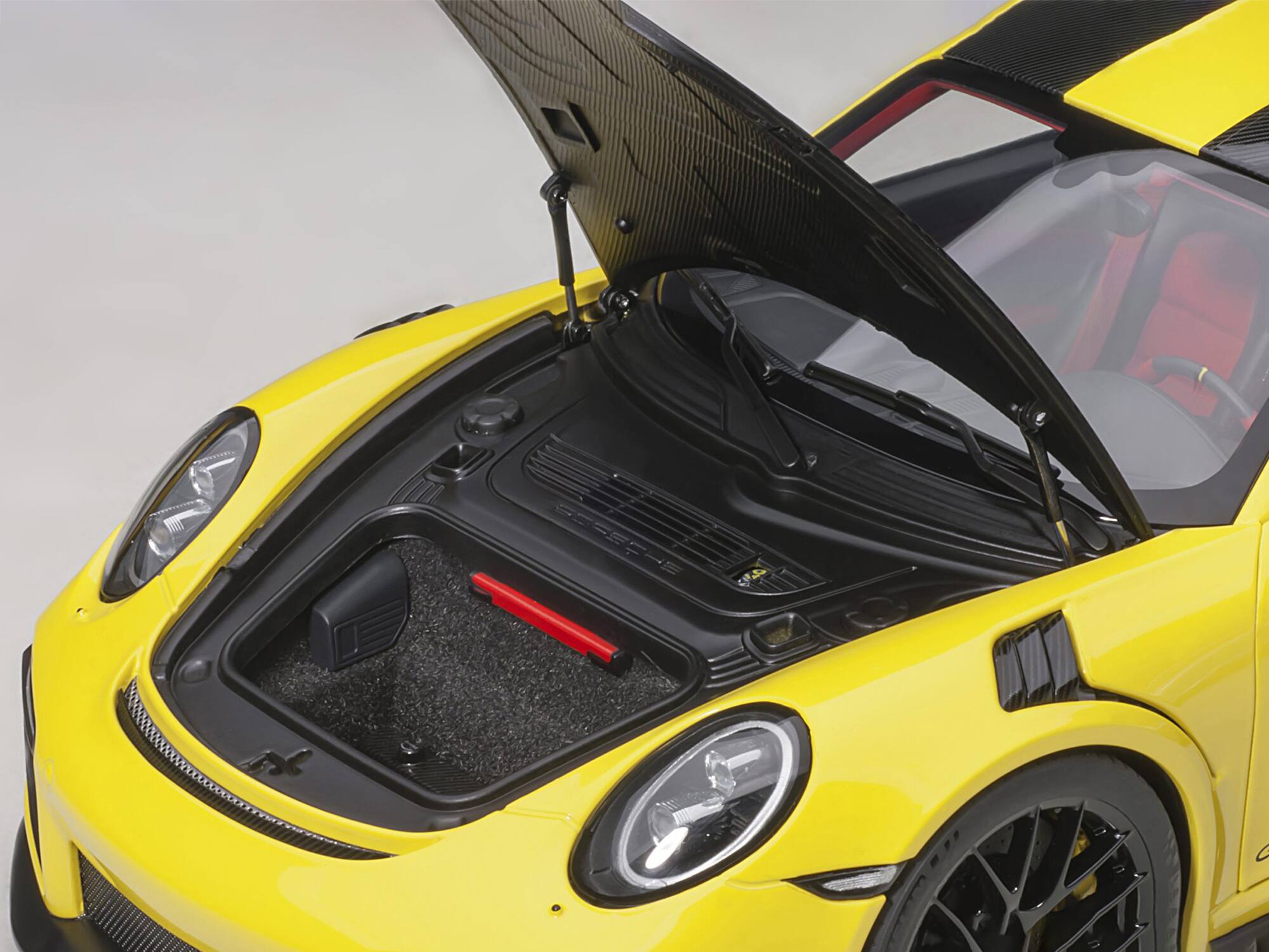Alt View 2. Autoart - Porsche 911 (991.2) GT2 RS Weissach Package Racing Yellow with Carbon Stripes 1/18 Model Car by Autoart.