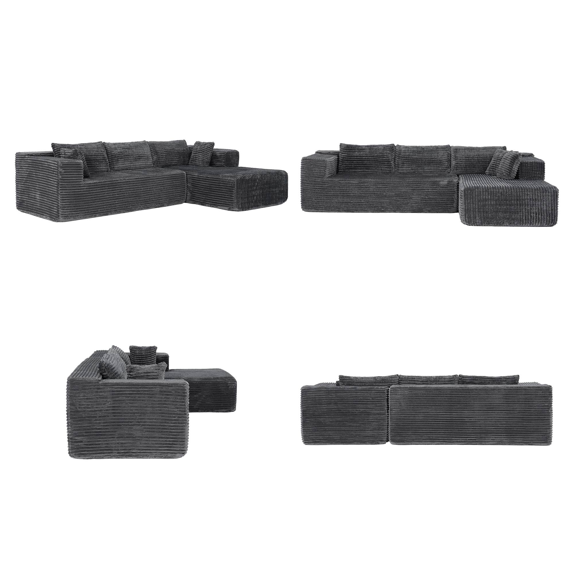 Alt View 8. FUFU&GAGA - Deep Gray Corduroy Modular Sofa, Sectional Couch with Firm 60D Foam, Comfy, Washable & Flexible Layout for Living Room - Gray.