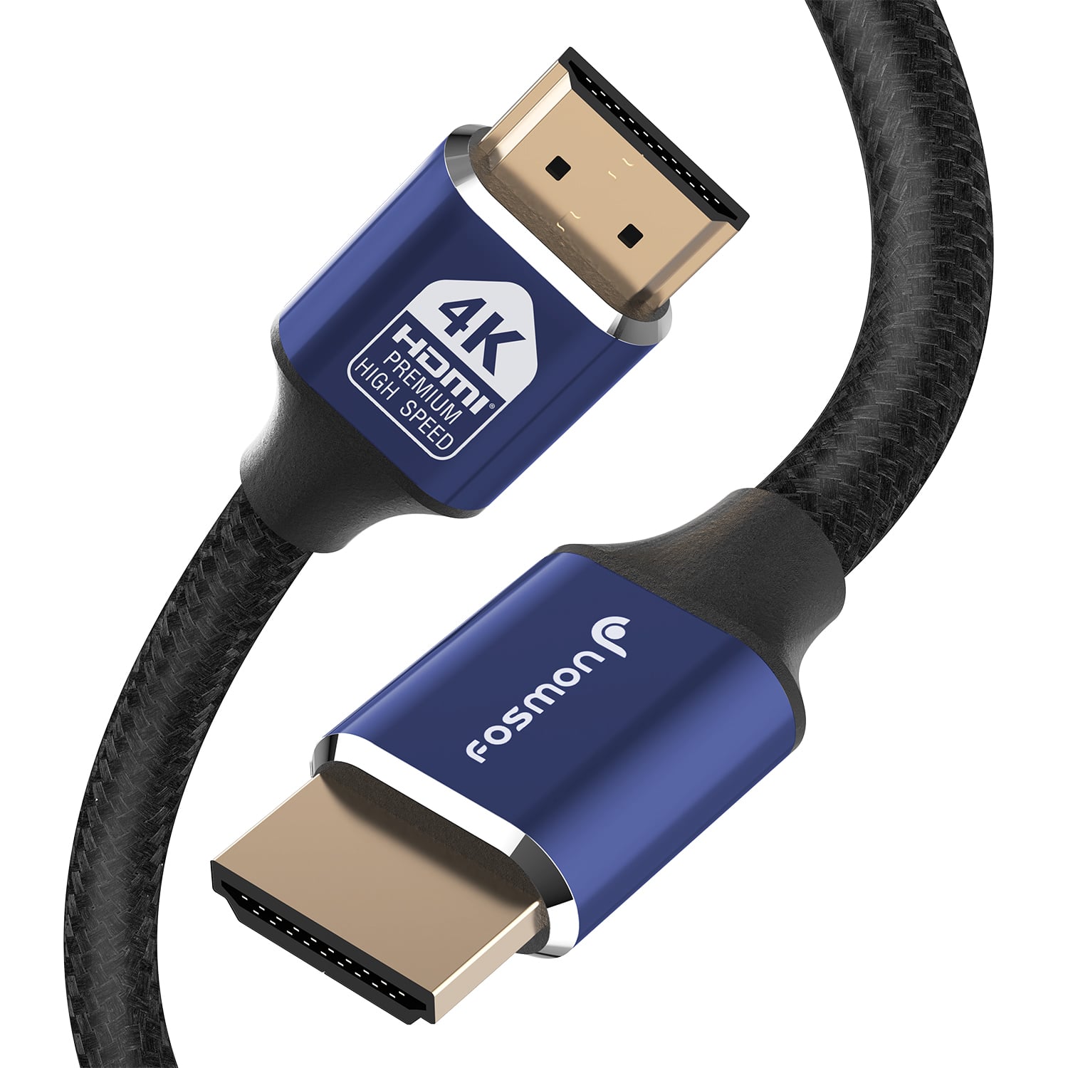 Fosmon - 25FT CL3 Rated 24AWG Cotton Braided Premium High Speed HDMI Cable, Ethernet, 3D, Audio Return, 4K@60Hz, Blue/Black - Multicolored