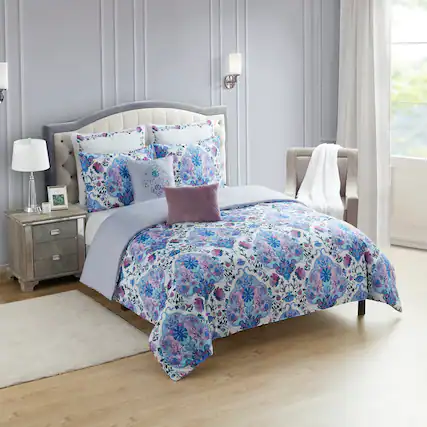Front. Sweet Home Collection - 7pc Juliette All Season Comforter & Decorative Pillow Set - Queen - Multicolored.