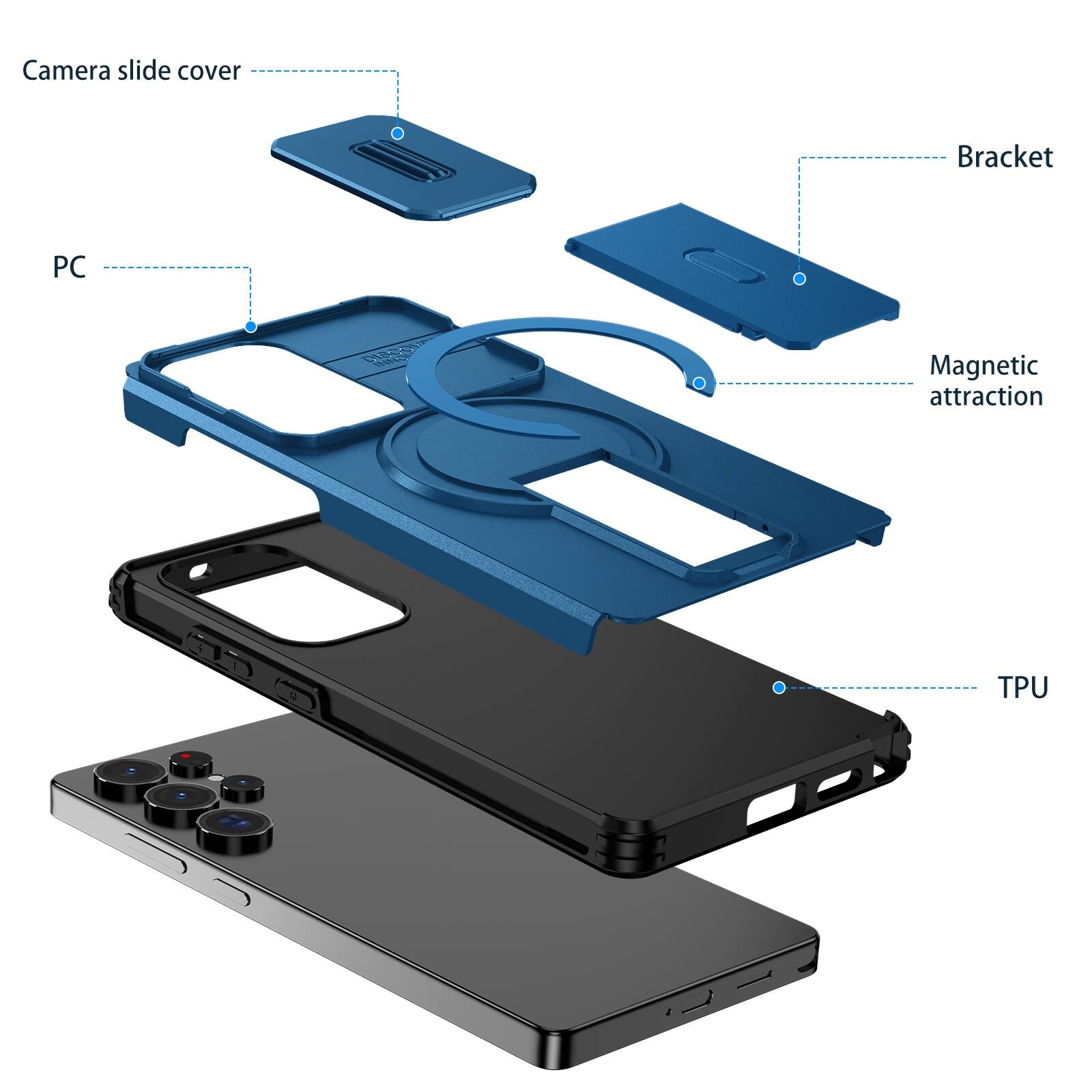 Camera slide cover  
Bracket  
PC  
Magnetic attraction  
TPU