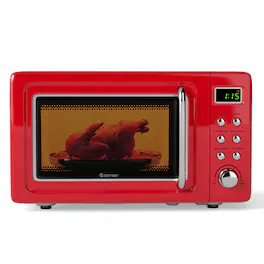 Costway - 0.7 Cu.ft Retro Countertop Microwave Oven 700W LED Display Glass Turntable - Red