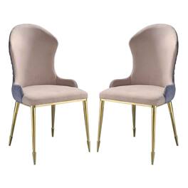 Manhattan Lane - Fabric Upholstered Side Chair with Spindle Legs, Set of 2 - Beige and Gold