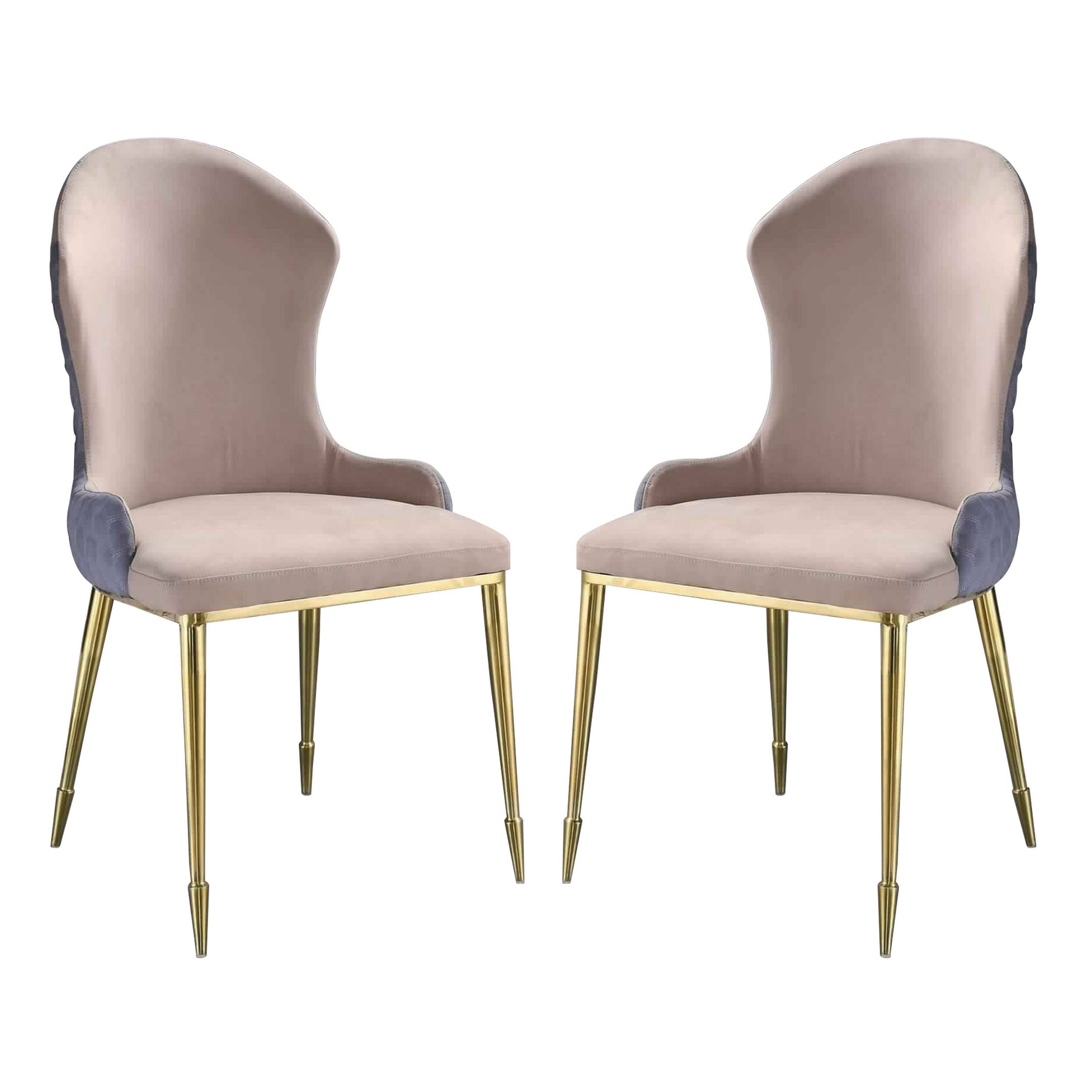 Front. Manhattan Lane - Fabric Upholstered Side Chair with Spindle Legs, Set of 2 - Beige and Gold.