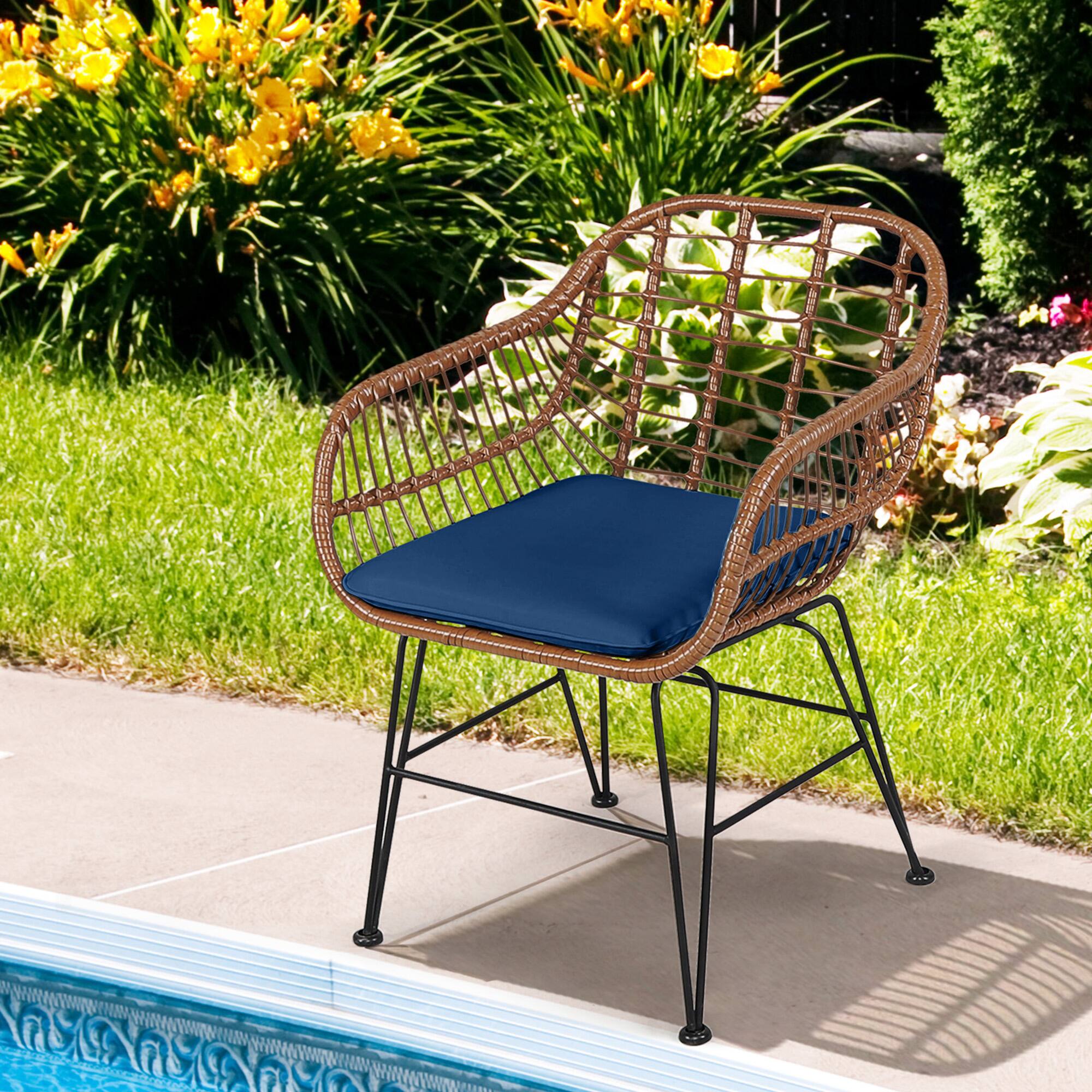 Alt View 4. Gymax - Gymax 3PCS Rattan Patio Conversation Set Bistro Chat Set w/ Navy Cushions - Navy.