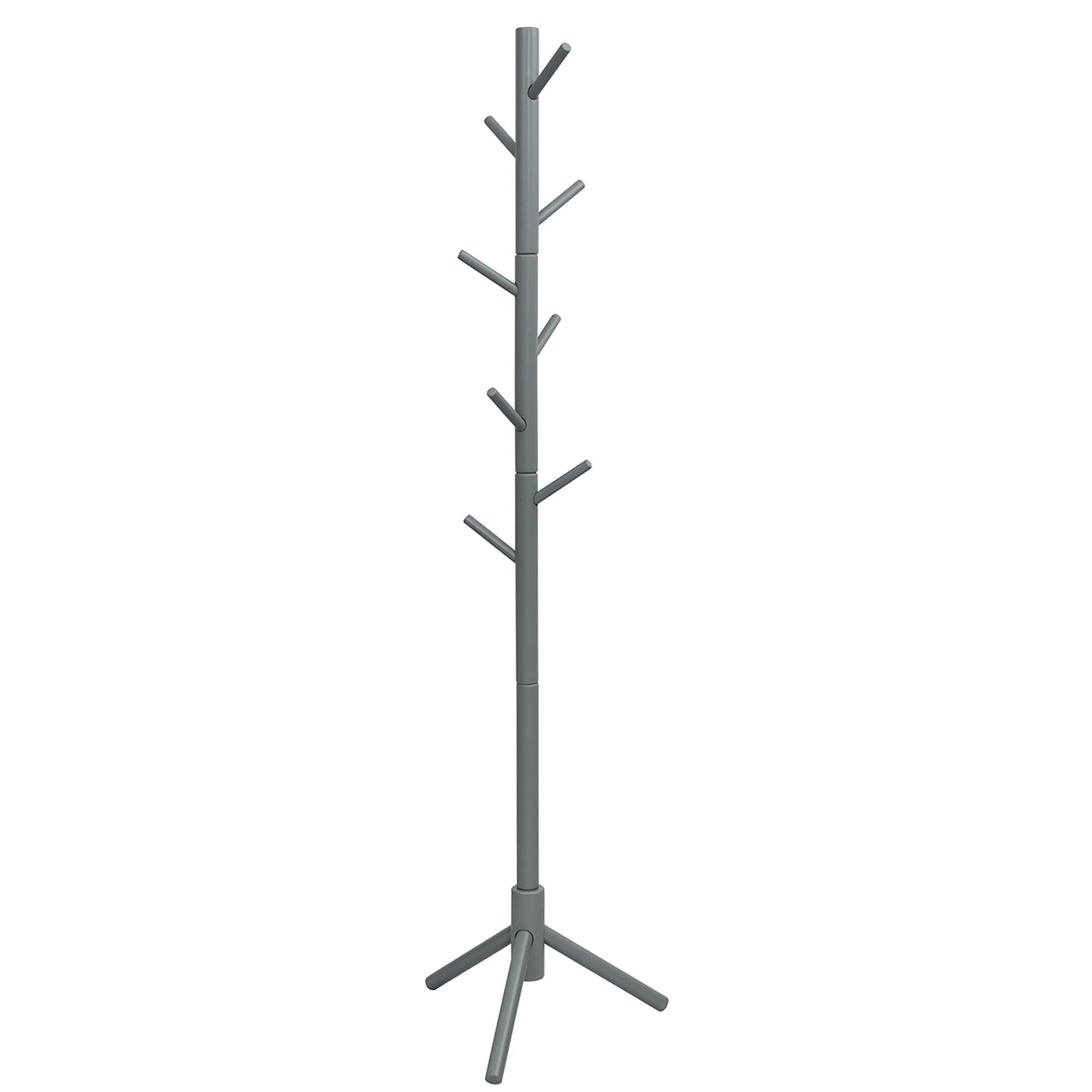 Front. Costway - Costway Wooden Coat Rack Stand Hall Tree Entryway Organizer 2 Heights w/ 8 Hooks - Gray.