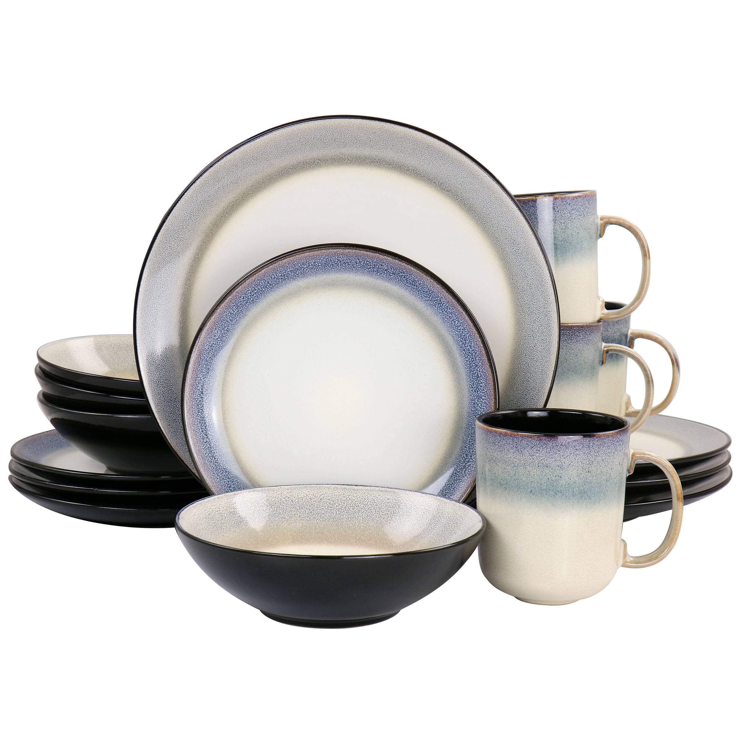 Gibson - Elite Rings of Saturn 16 Piece Reactive Glaze Stoneware Dinnerware Set in Grey - Gray