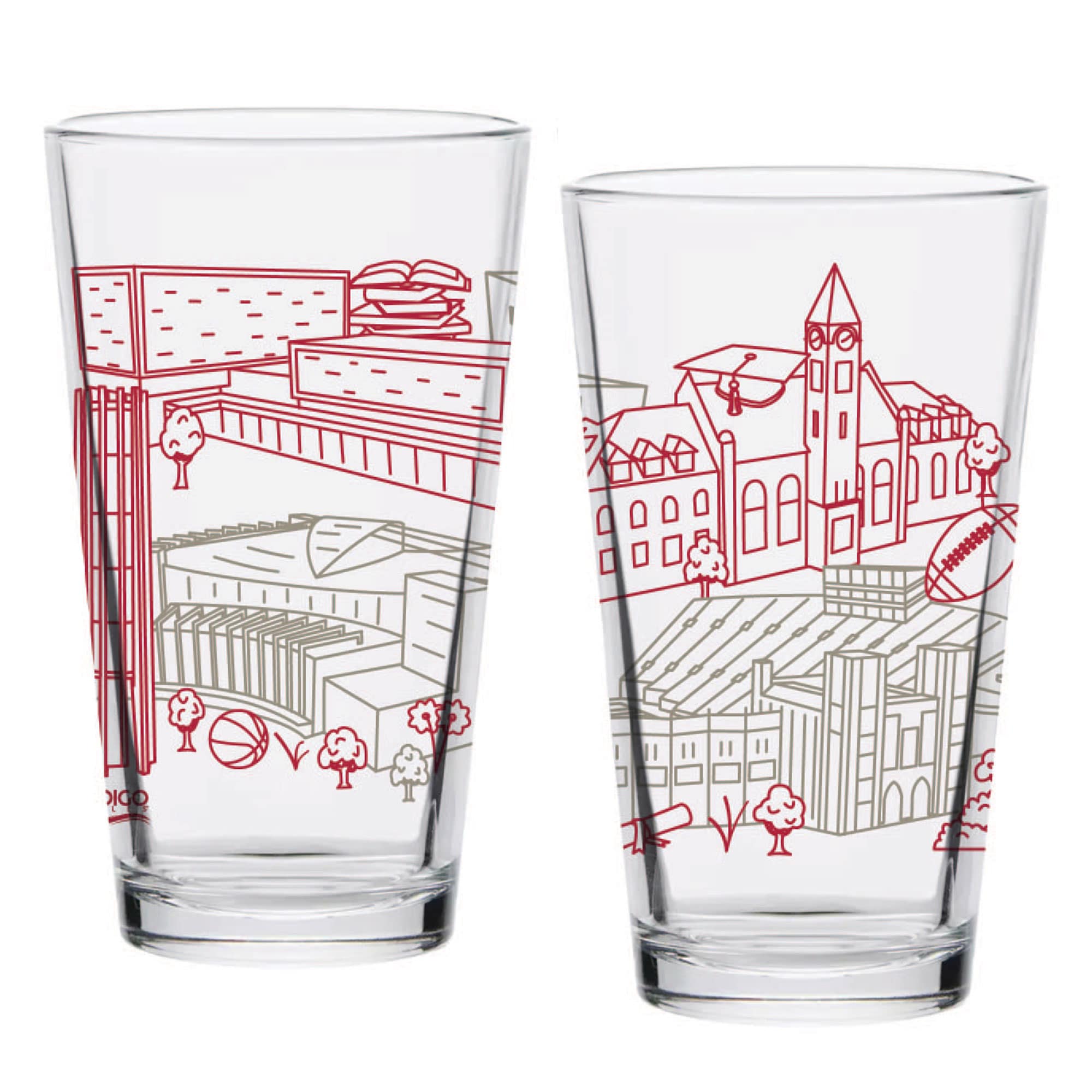 Alt View 1. Indigo Falls - Indiana Hoosiers Two-Pack 16oz. Campus Line Art Pint Glass Set - Multicolor.