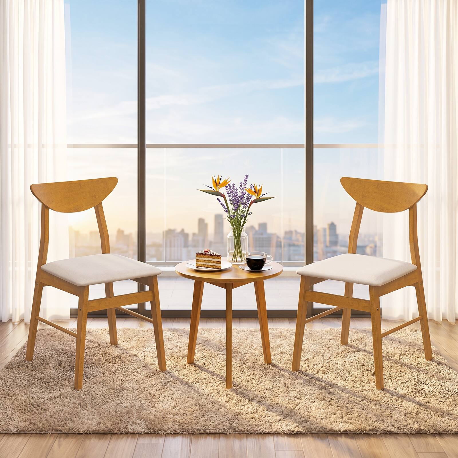 Alt View 3. Costway - Costway Upholstered Dining Chairs Set of 2 with Upholstered Seat Curved Backrest Wood Frame - Natural.
