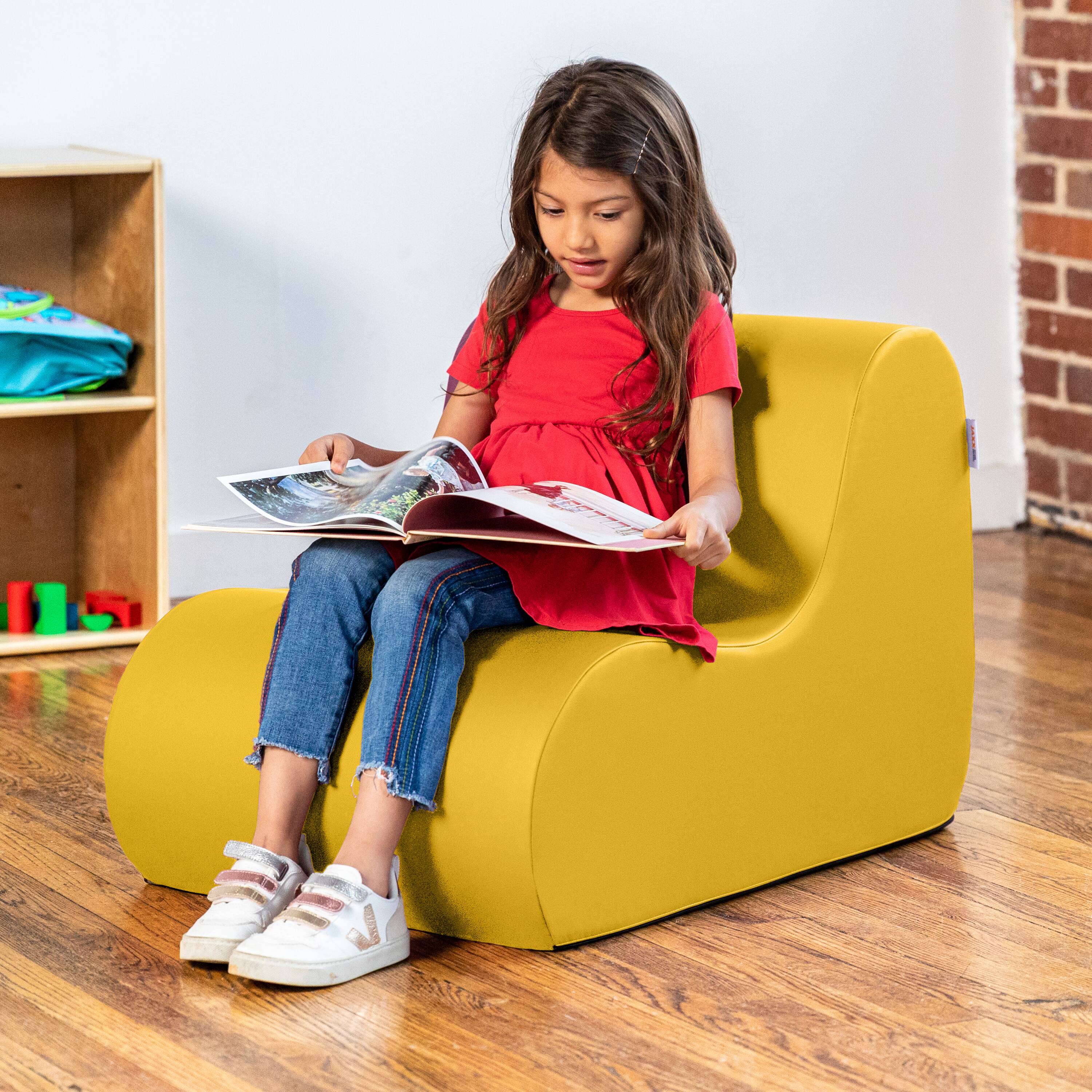 Back. Jaxx - Jaxx Midtown Small Classroom Soft Foam Chair - Premium Vinyl Cover, Yellow - Yellow.