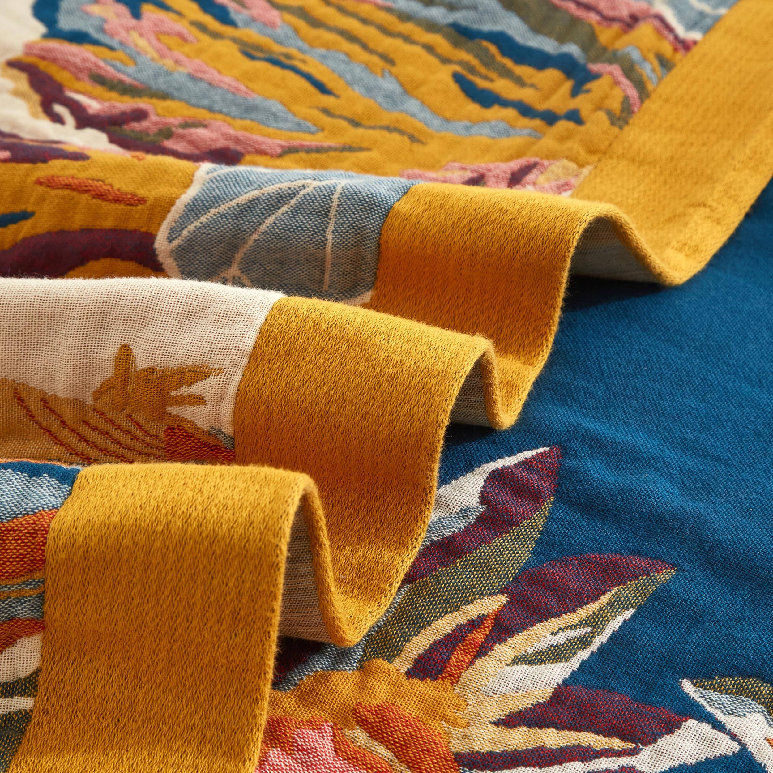 Alt View 7. Dapper Styles - Boho Throw Blanket For Bed 60 x80 Cotton Woven Couch Sofa Ultra Soft 4 layer Muslin Quilt With Floral Printed - I - Boho Floral-60“ x 80”.