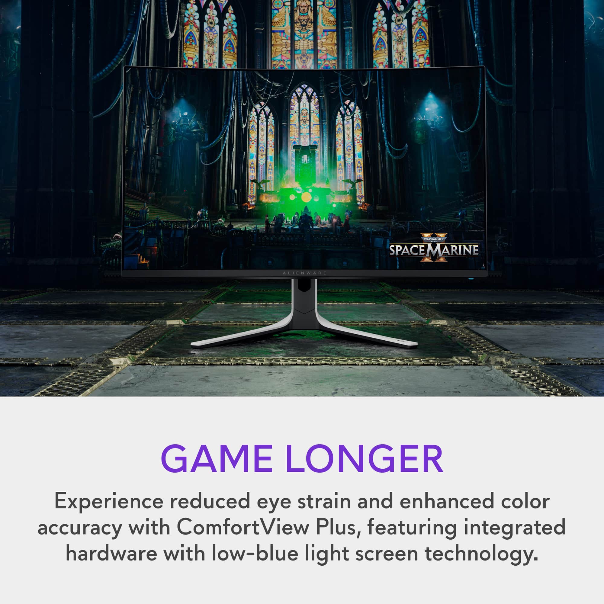 Experience reduced eye strain and enhanced color accuracy with ComfortView Plus, featuring integrated hardware with low-blue light screen technology.