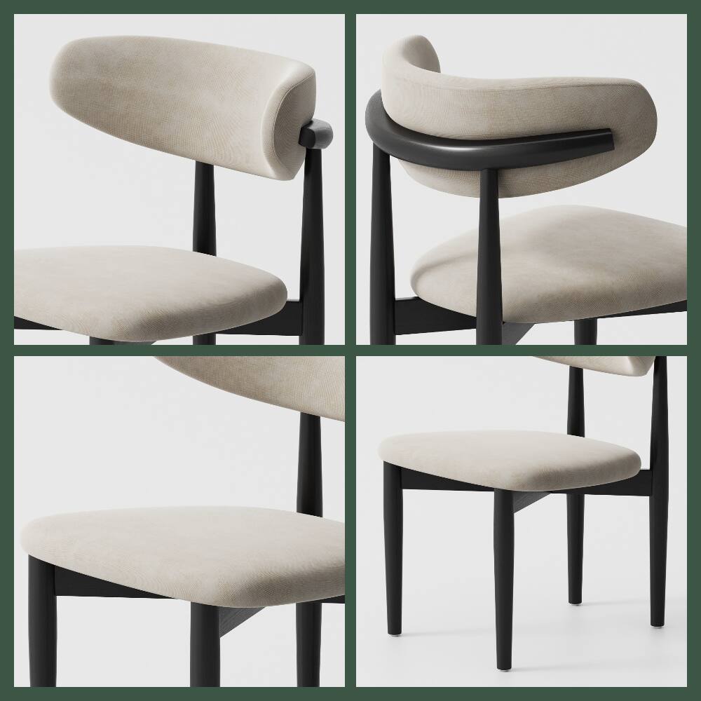 Alt View 2. POVISON - Mid-Century Modern Wood Dining Chairs Set of 2（Cotton Linen，Beige & Black） - Beige & Black.