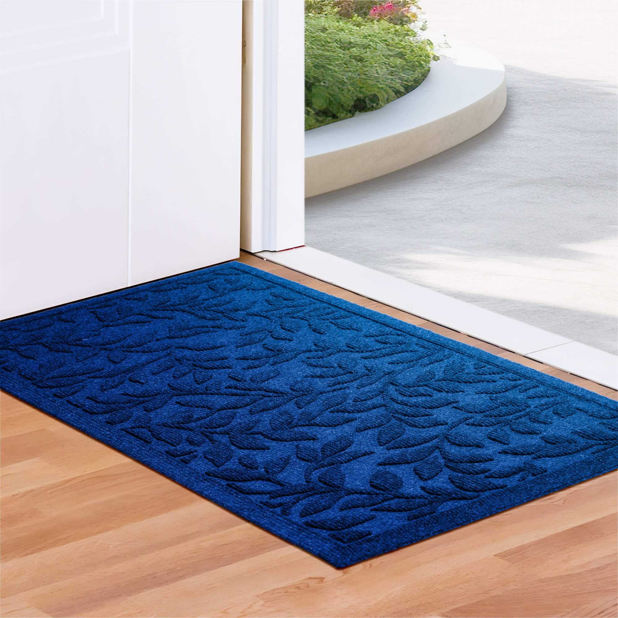 G128 - Home Entrance Leaves Door Mat 23x35 in Thick Absorbent Non Slip Indoor Outdoor Welcome Entryway Mat - Blue
